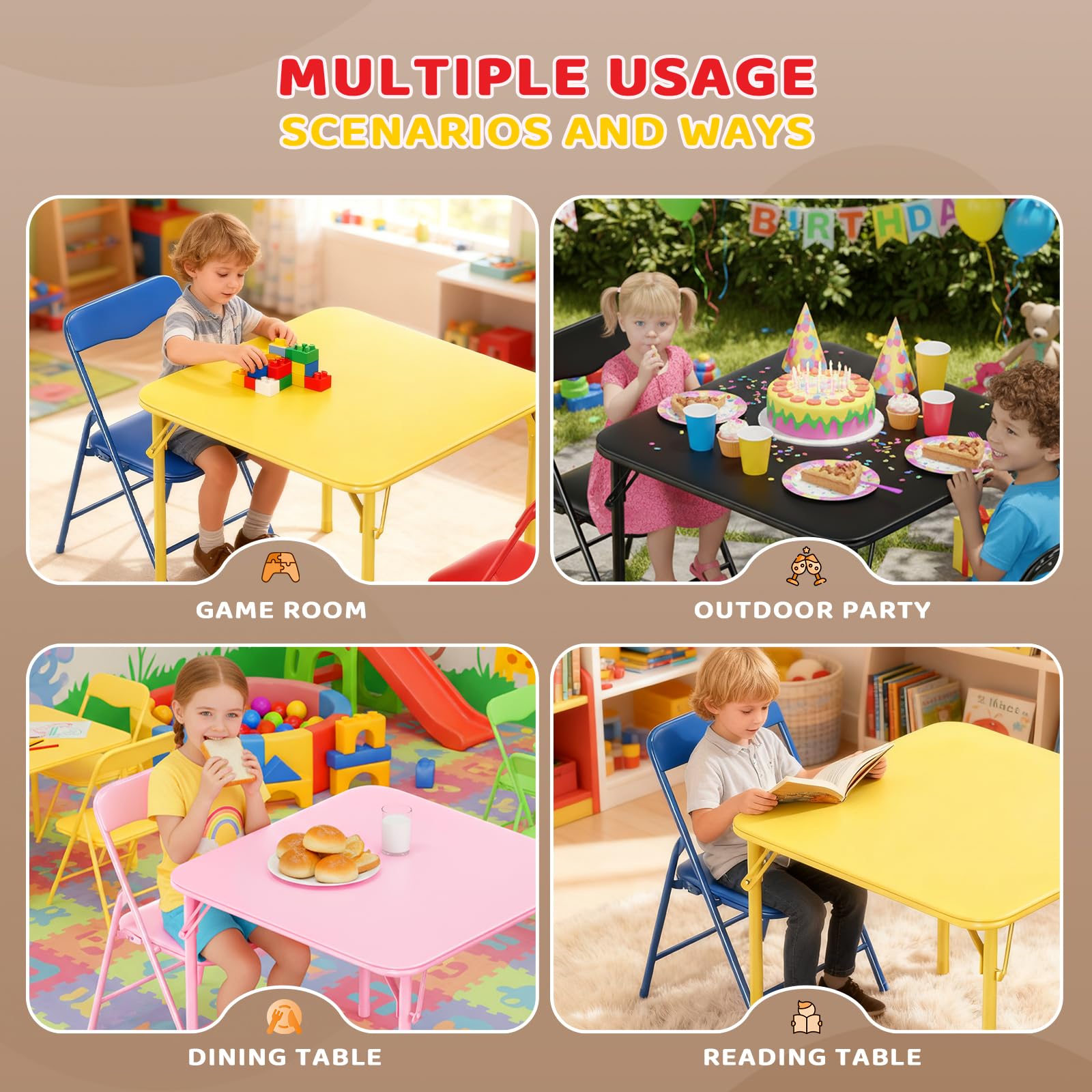 JOYMOR Kids Folding Table and Chairs Set with Metal Frame