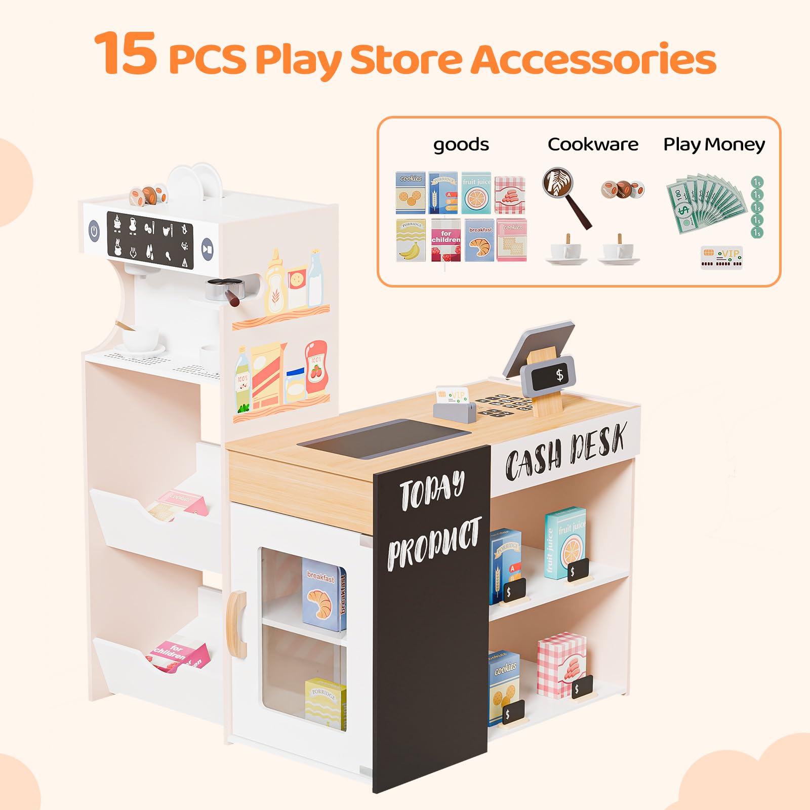 JOYMOR Pretend Supermarket Kids Wooden Grocery Store Playset