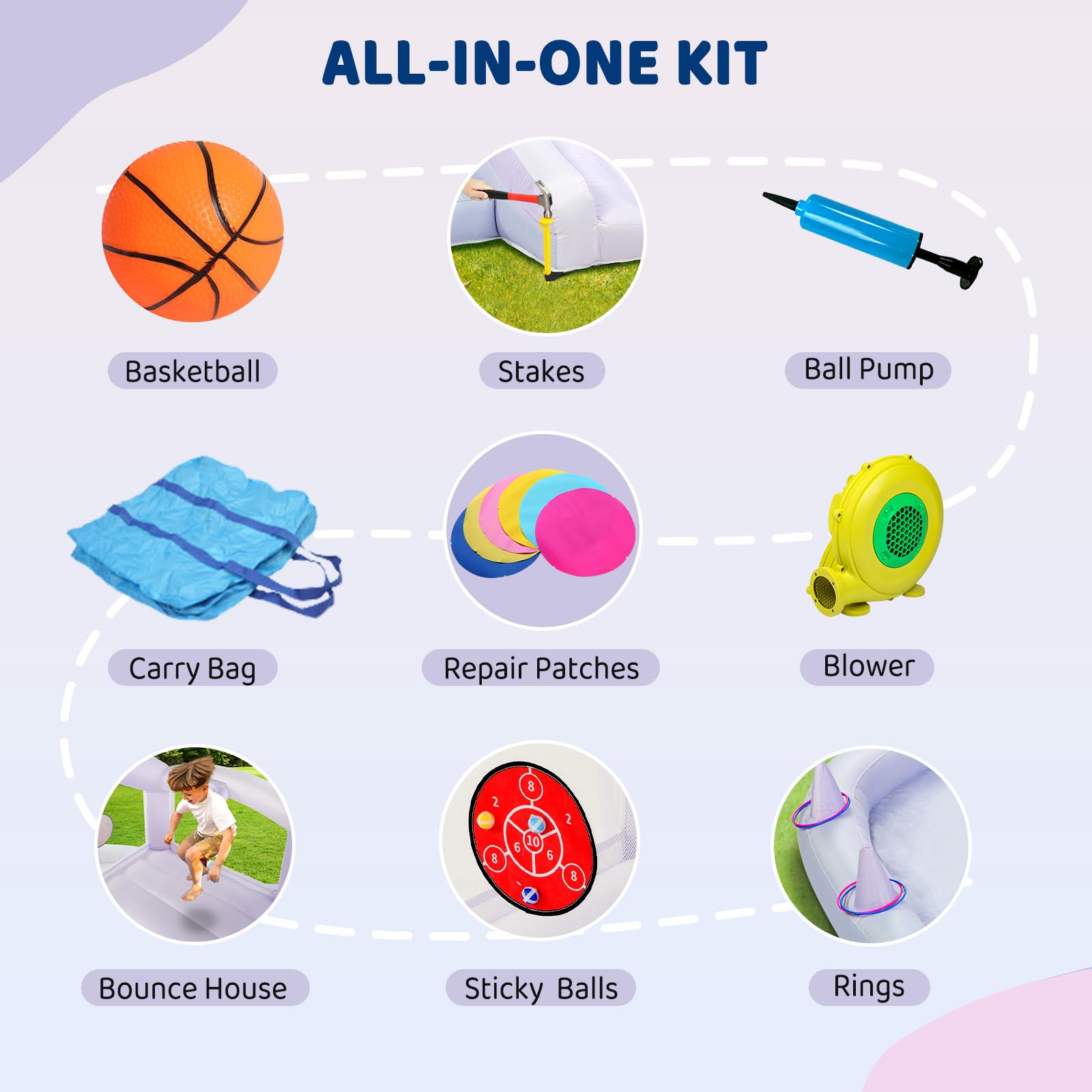 JOYMOR 6-in-1 Gradient Inflatable Bounce House with Slide & Play Area