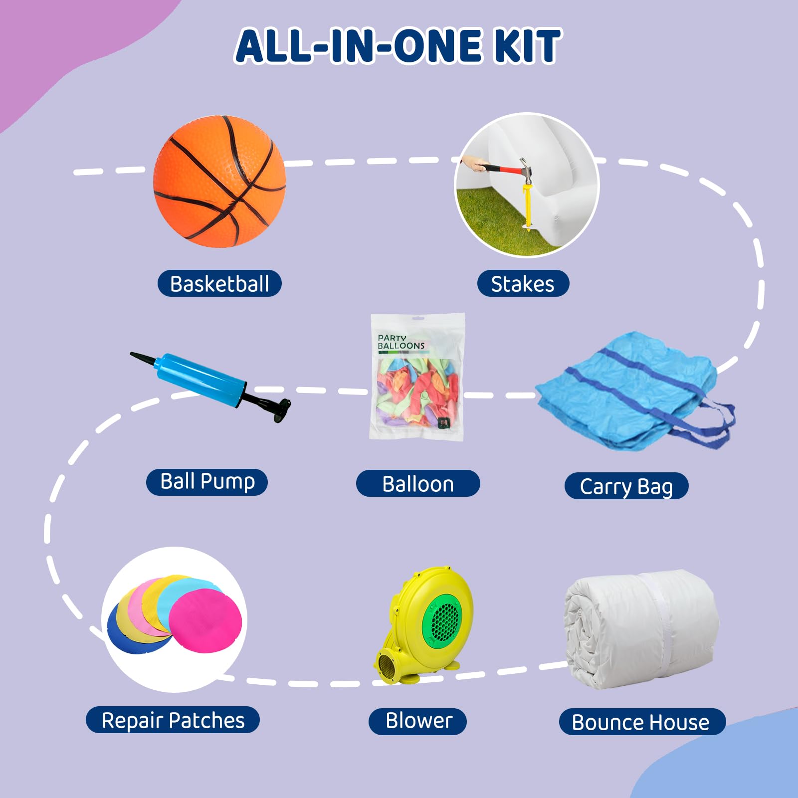 JOYMOR 4-in-1 White Inflatable Bounce House with Slide & Balloons