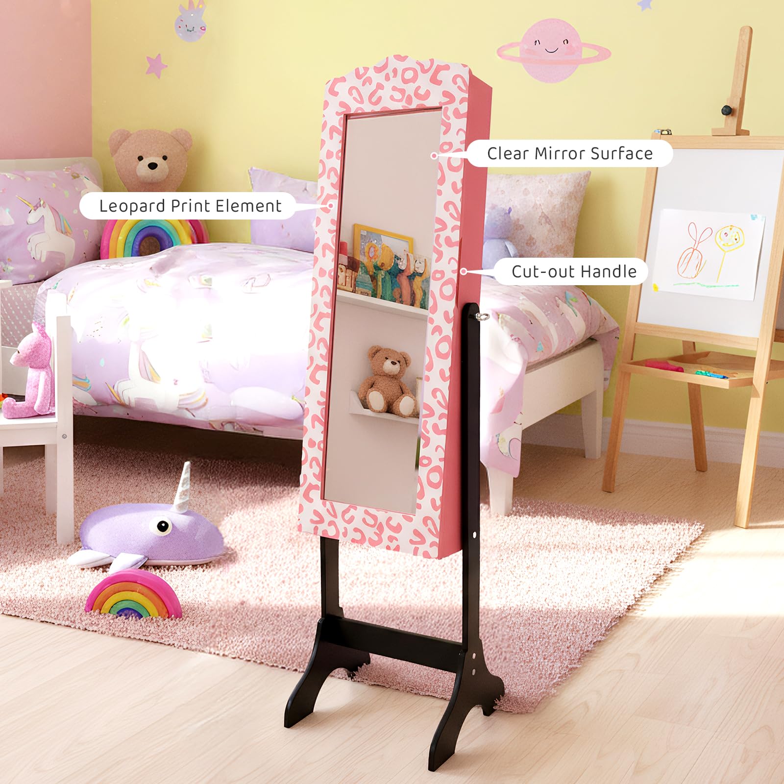 JOYMOR Freestandinng Kids Mirror Jewelry Cabinet with Storage