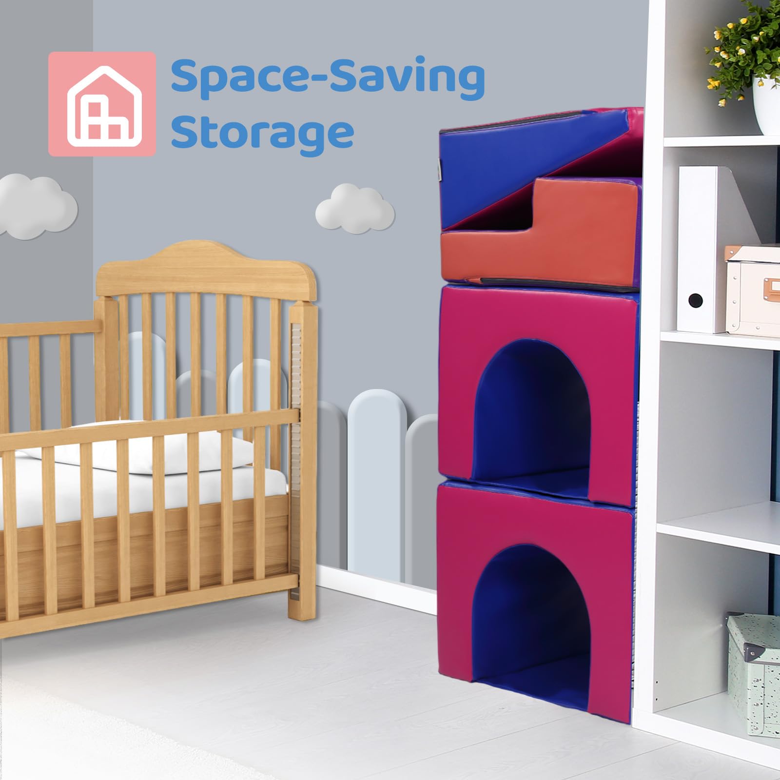 JOYMOR 4-Piece Soft Foam Climbing Blocks And Crawl Activity Playset