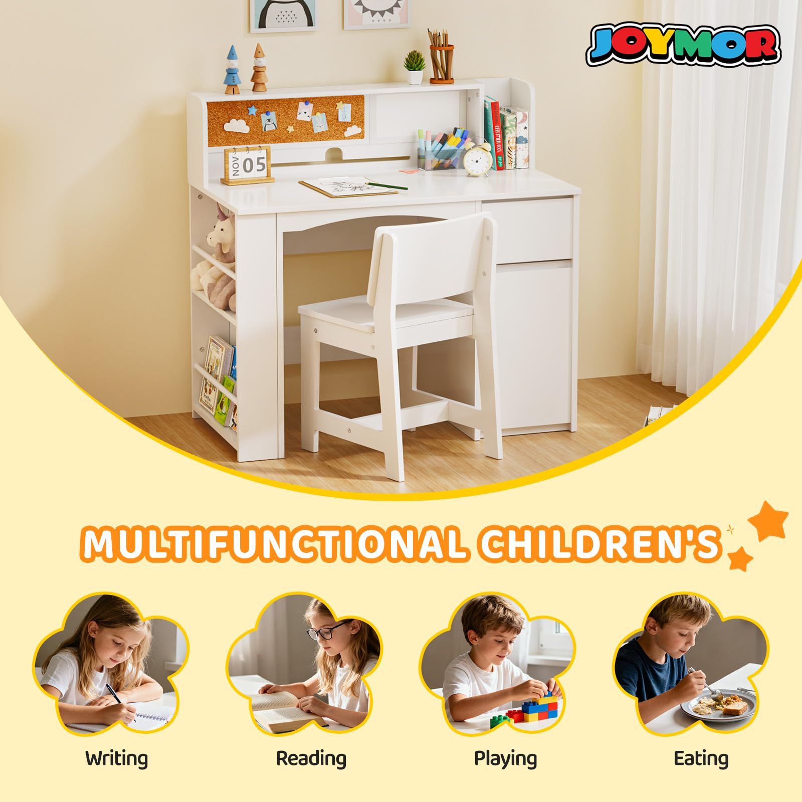 JOYMOR Kids Desk and Chair Set with Bookshelf