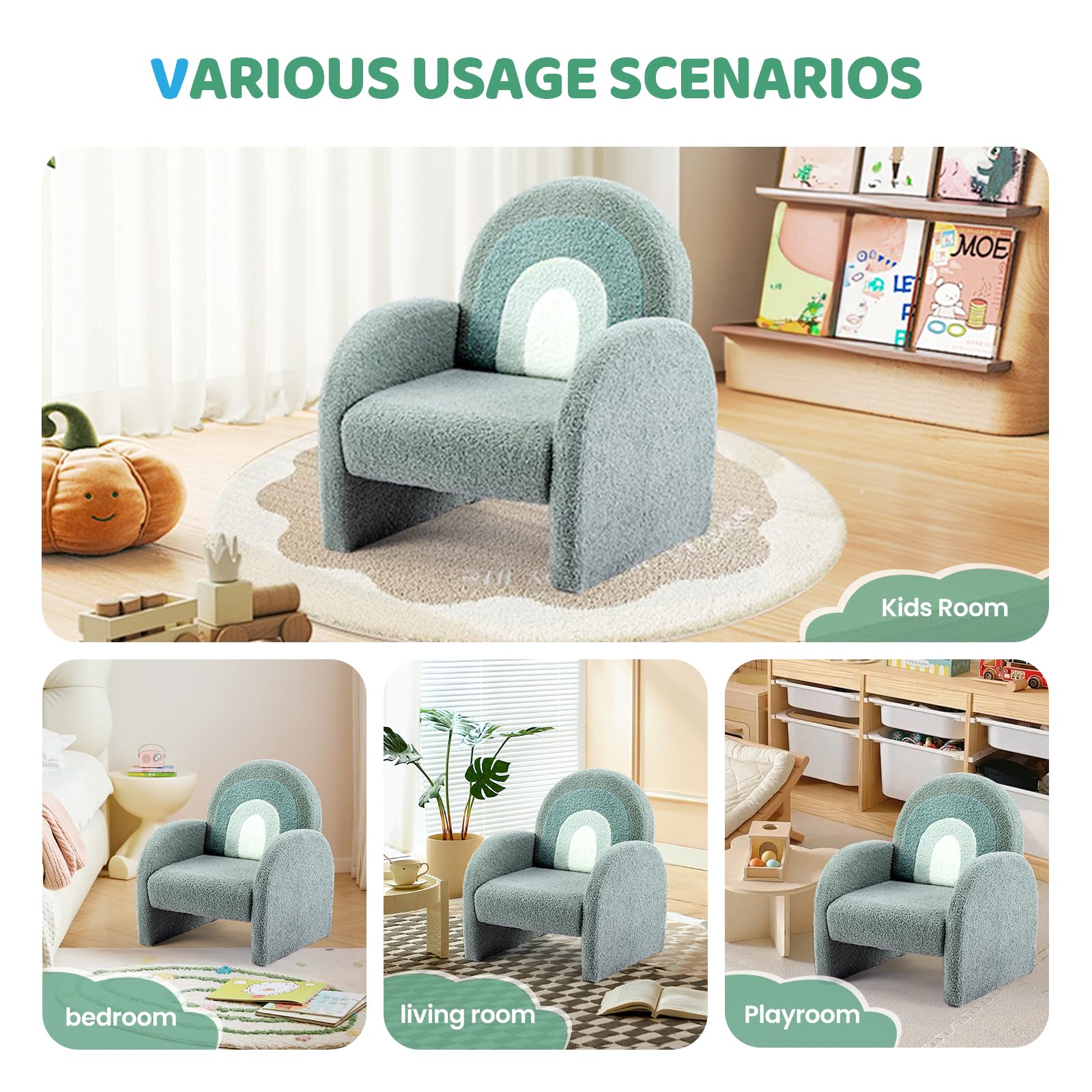 JOYMOR Kids Armchair Toddler Sofa with Teddy Fleece