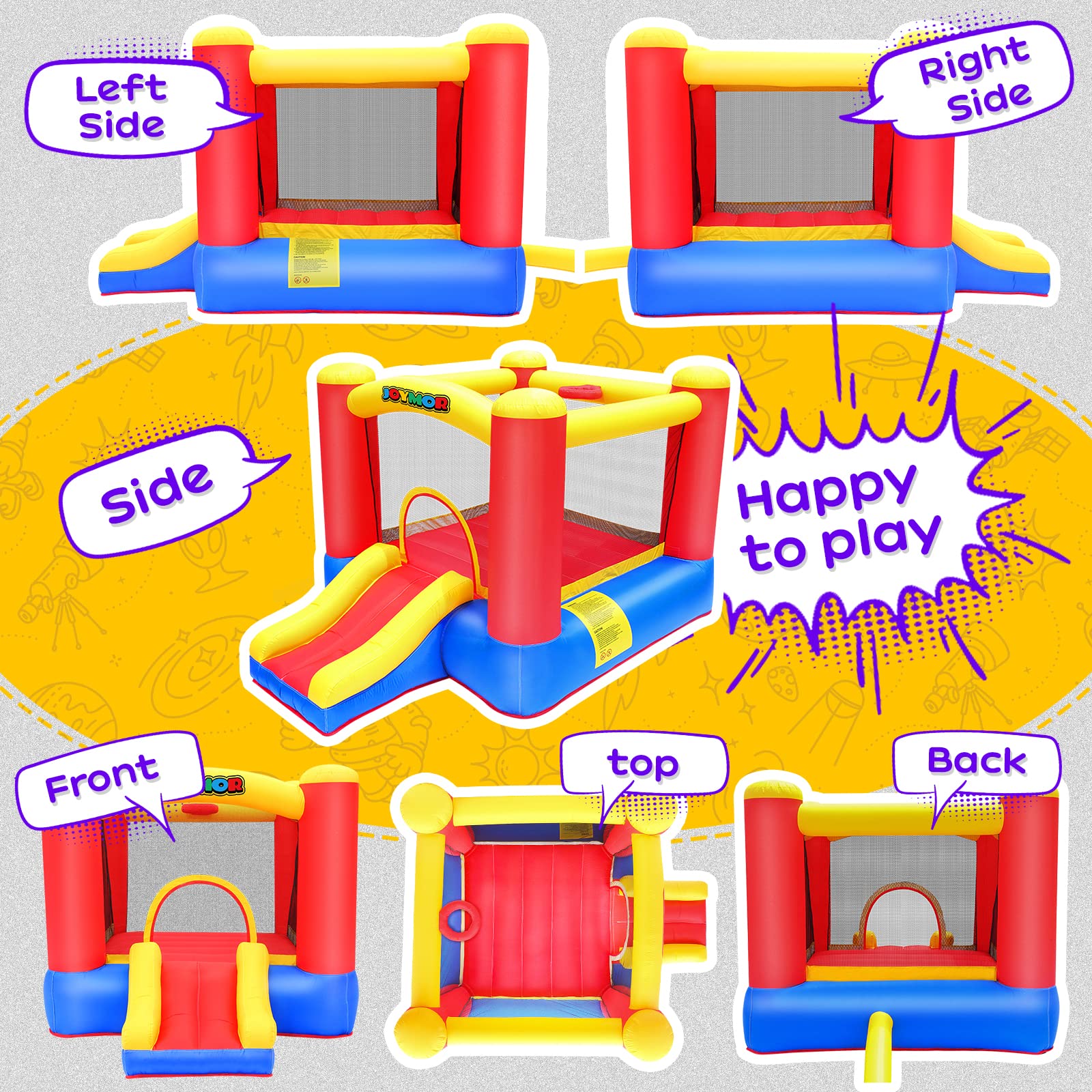 JOYMOR Inflatable Bounce Slide Castle House with Blower – Indoor & Outdoor Playhouse