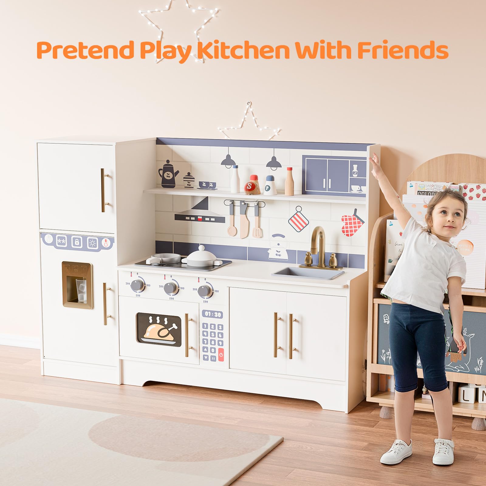 JOYMOR Kids Wooden Play Kitchen Set Modern Pretend Kitchen