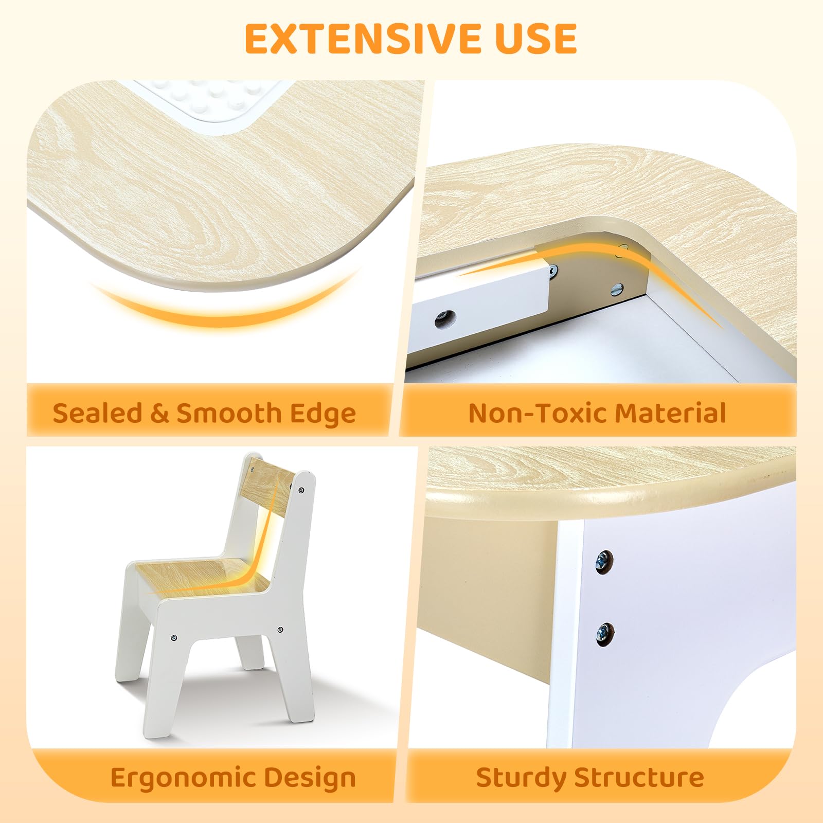 JOYMOR 5-in-1 Wooden Kids Table and Chairs Set