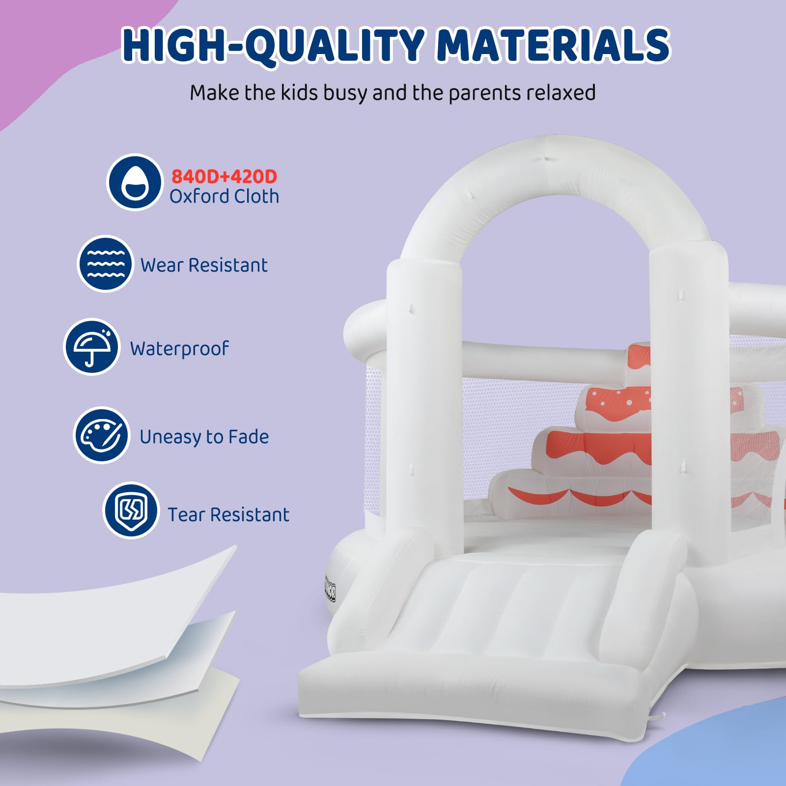 JOYMOR 4-in-1 White Inflatable Bounce House with Slide & Balloons