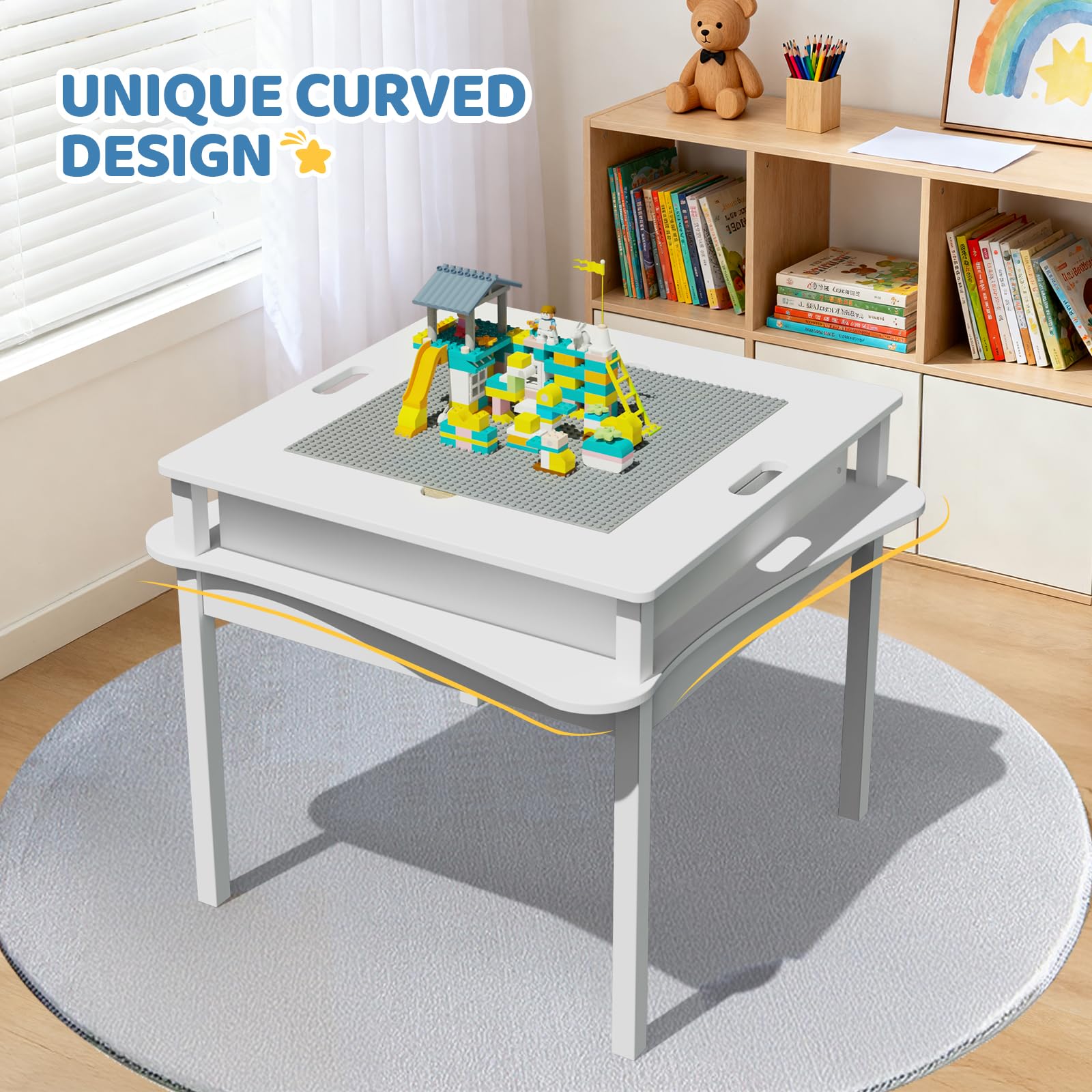 Table With Blocks JOYMOR 2-in-1 Kids Building Block & Activity Table - with Detachable ...