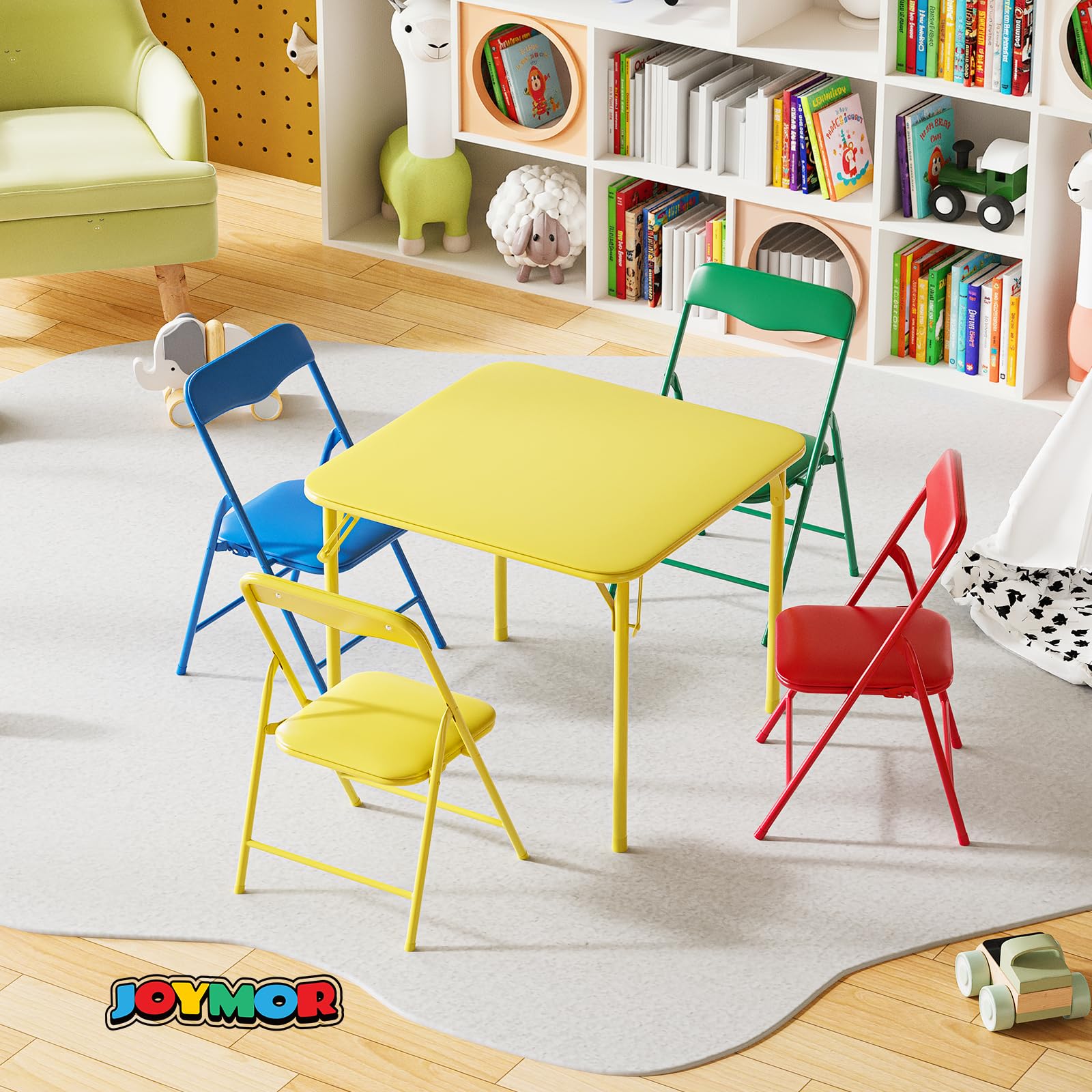 JOYMOR Kids Folding Table and Chairs Set with Metal Frame