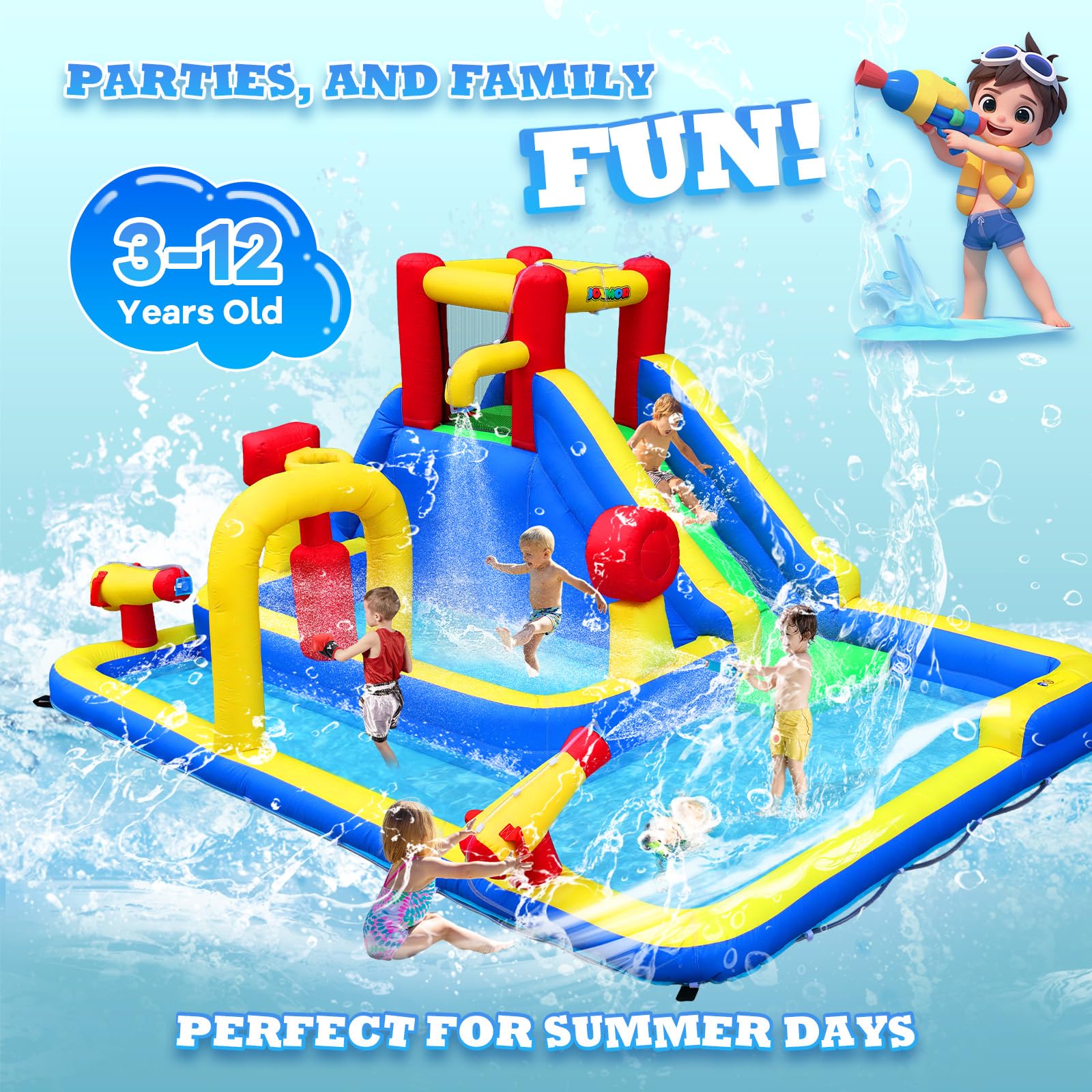 JOYMOR 10-in-1 Inflatable Water Slide Bounce House for Kids Backyard Party