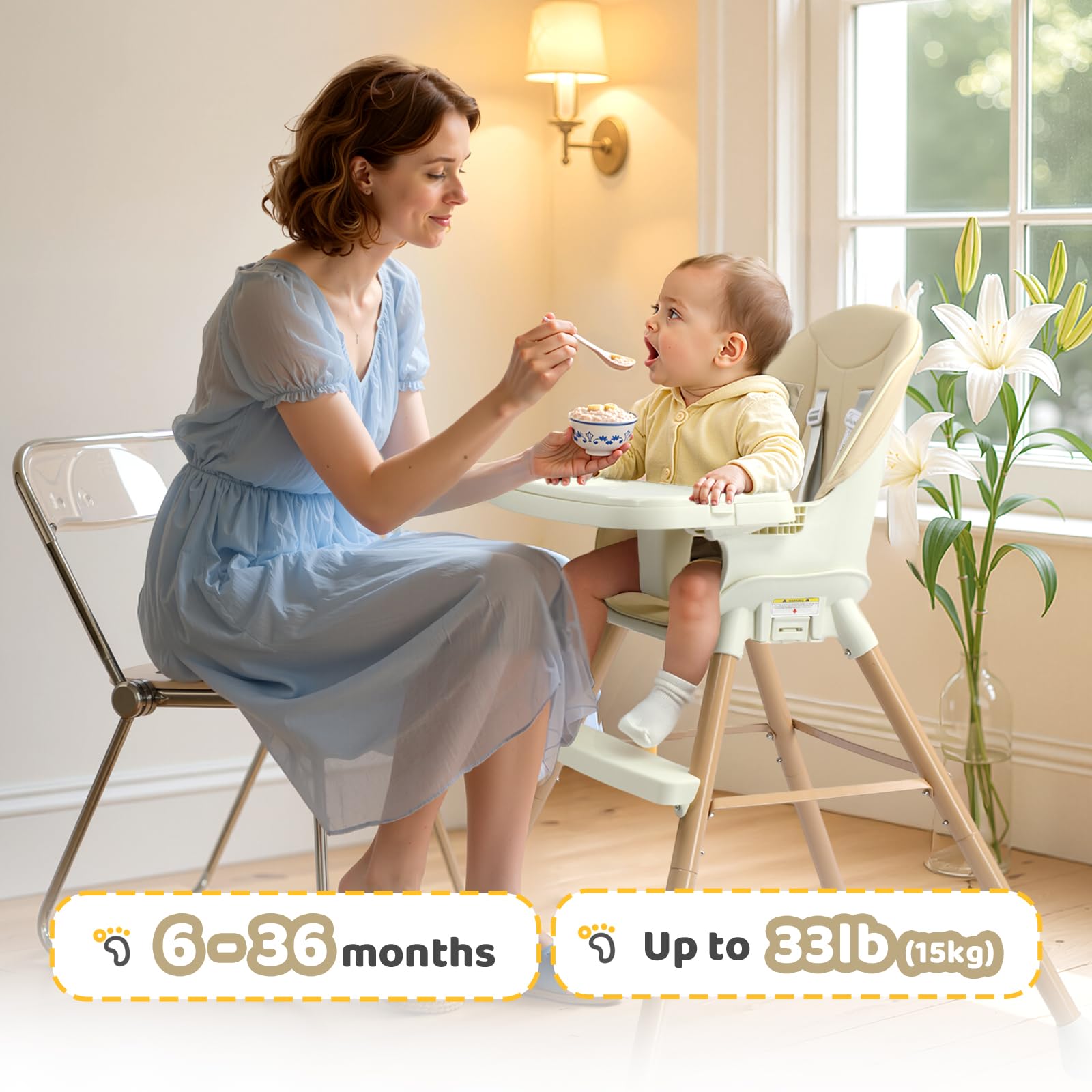 JOYMOR 5 in 1 Convertible Baby High Chair with Removable Double Tray