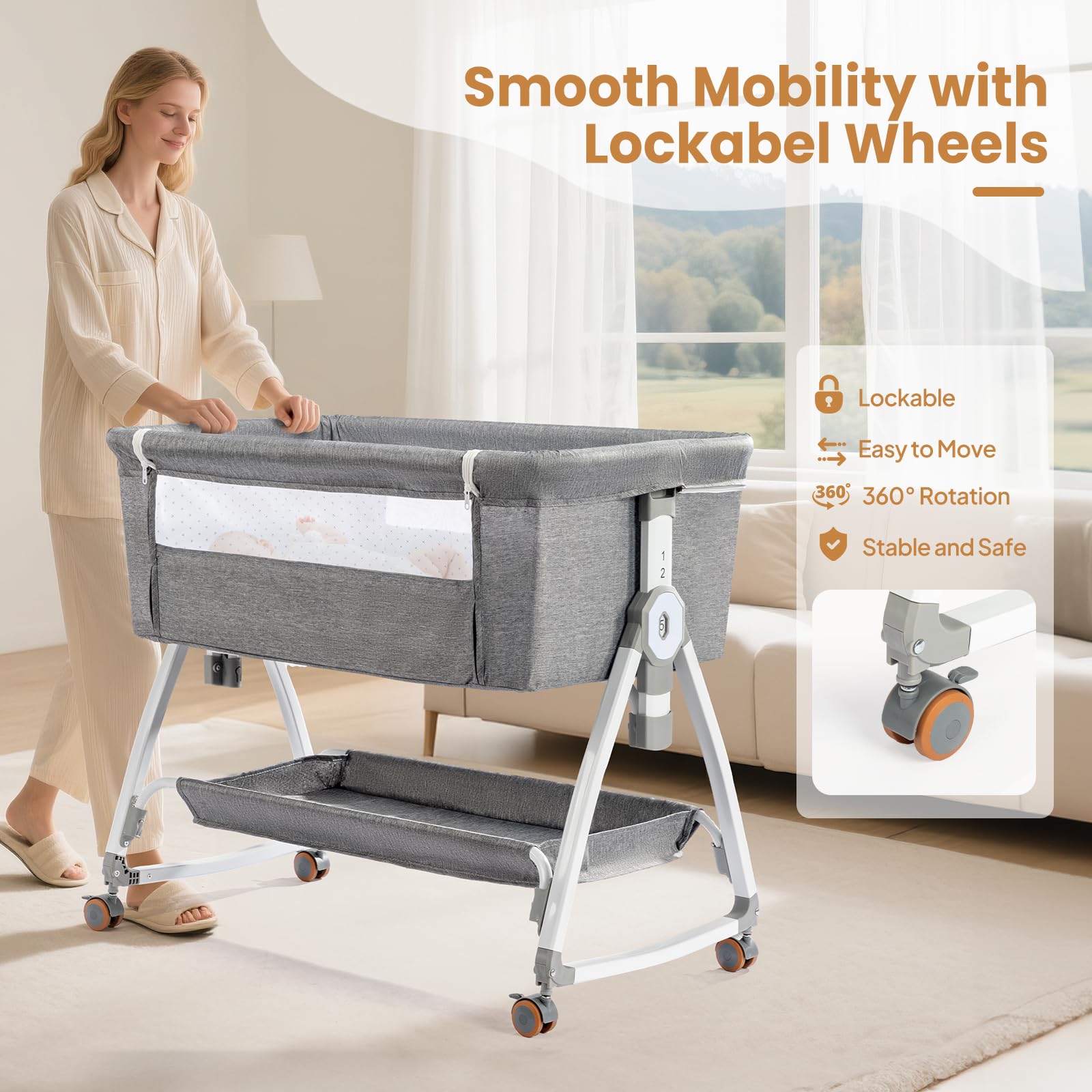 JOYMOR Baby Bedside Bassinet with Changing Table