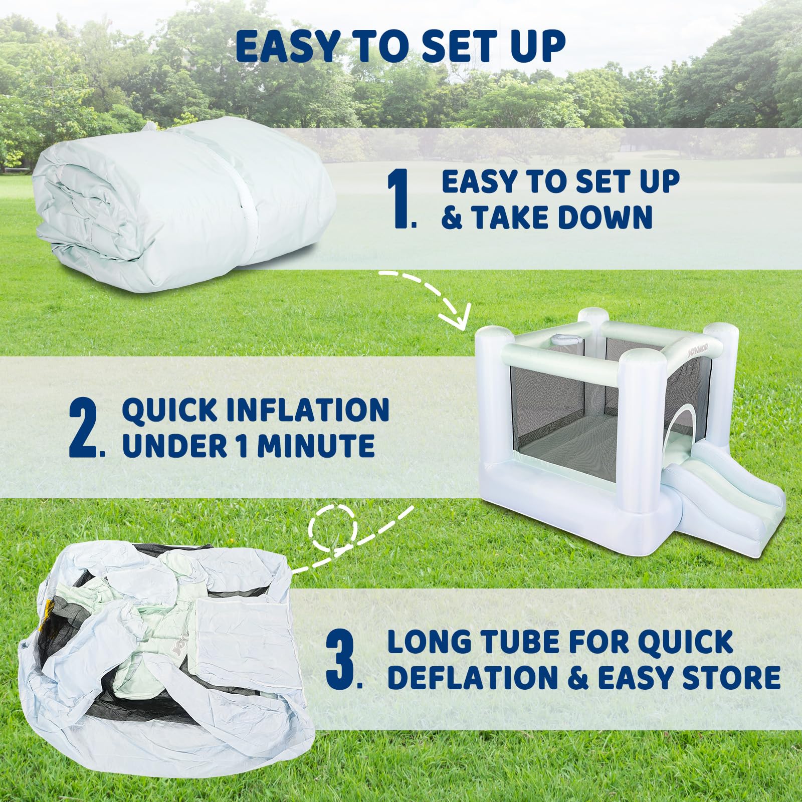 JOYMOR Inflatable Bounce Slide Castle House with Blower – Indoor & Outdoor Playhouse