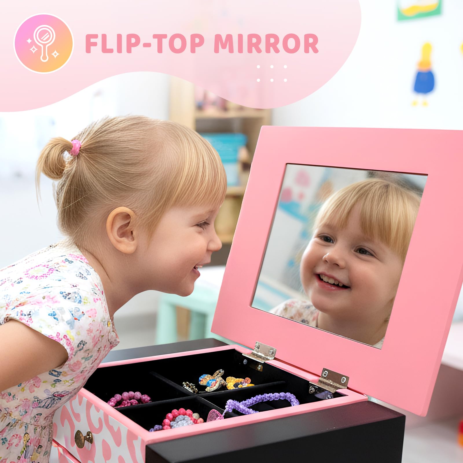 JOYMOR Kids Standing Jewelry Armoire Cabinet with 5 Drawers