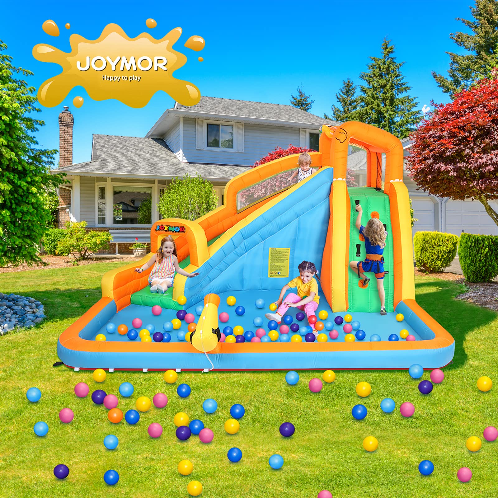 JOYMOR Kids Inflatable Water Slide Castle – Backyard Summer Bounce House with Pool