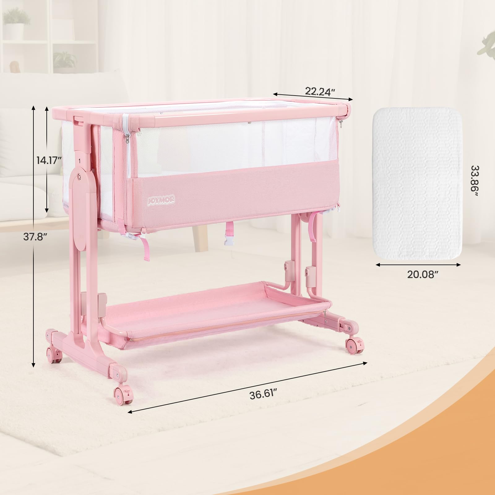 JOYMOR 4 in 1 Baby Bassinet Bedside Sleeper Adjustable Crib for Newborn