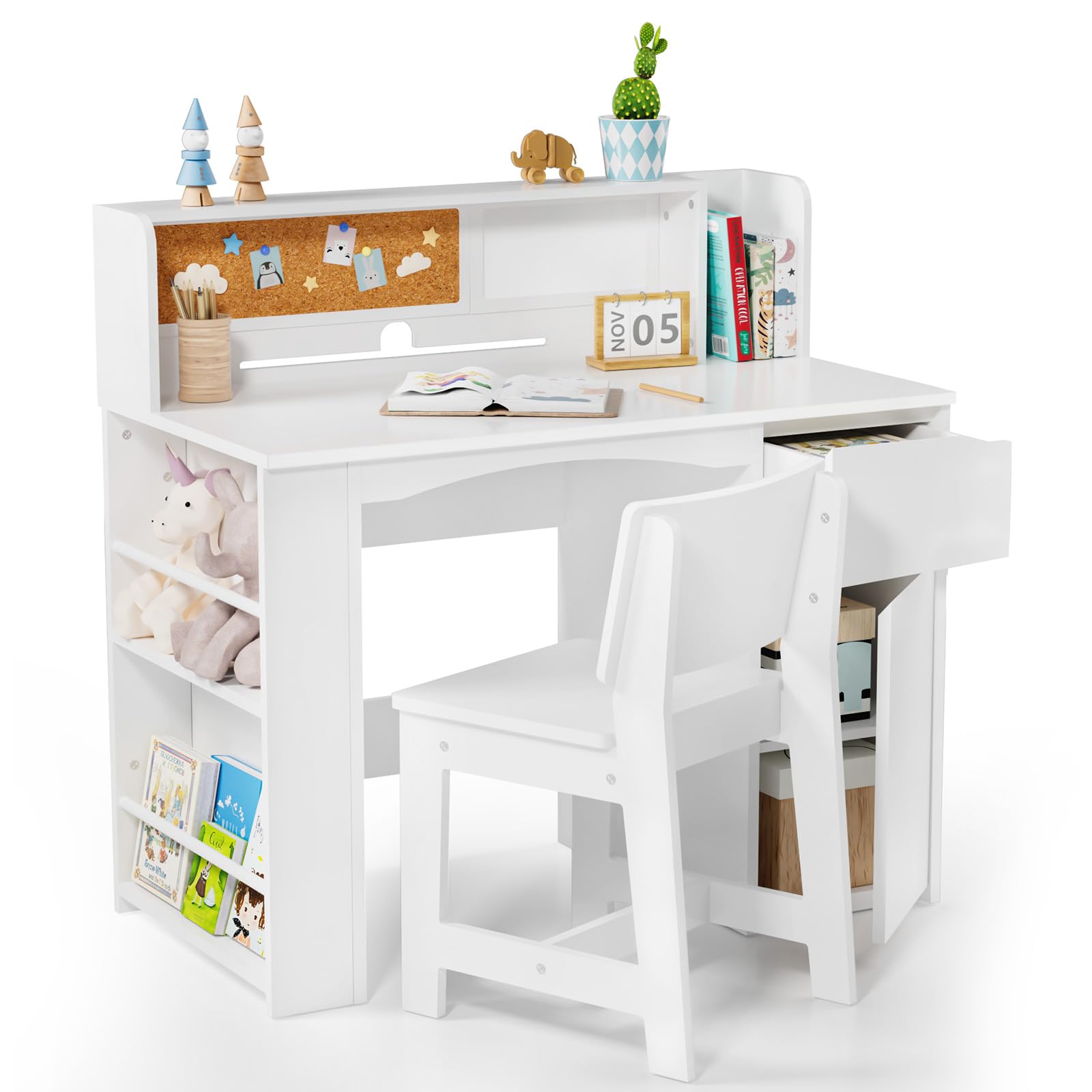 JOYMOR Kids Desk and Chair Set with Bookshelf