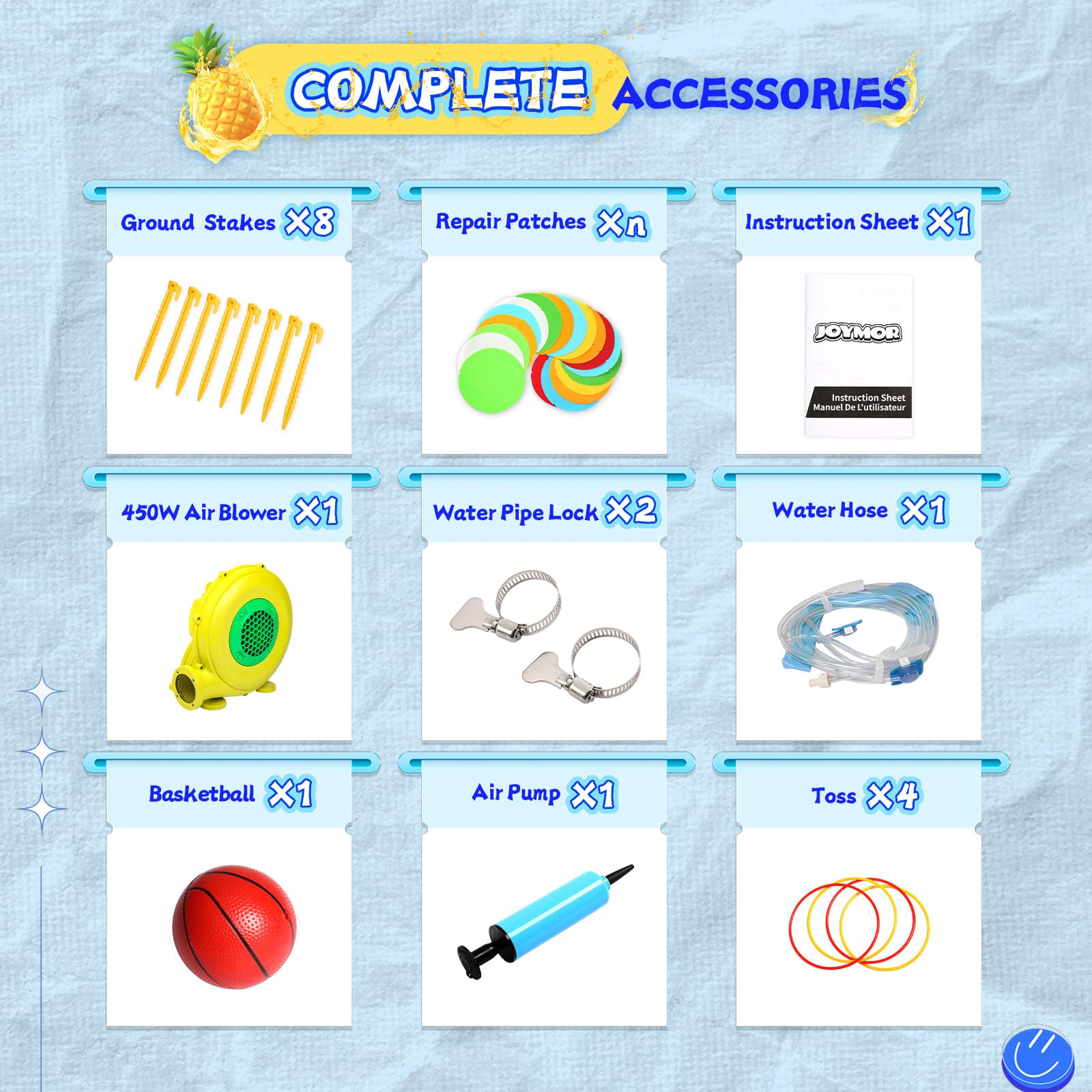 JOYMOR Heavy Duty Inflatable Water Slide with Deep Splash Pool and Blower Basketball Hoop Backyard