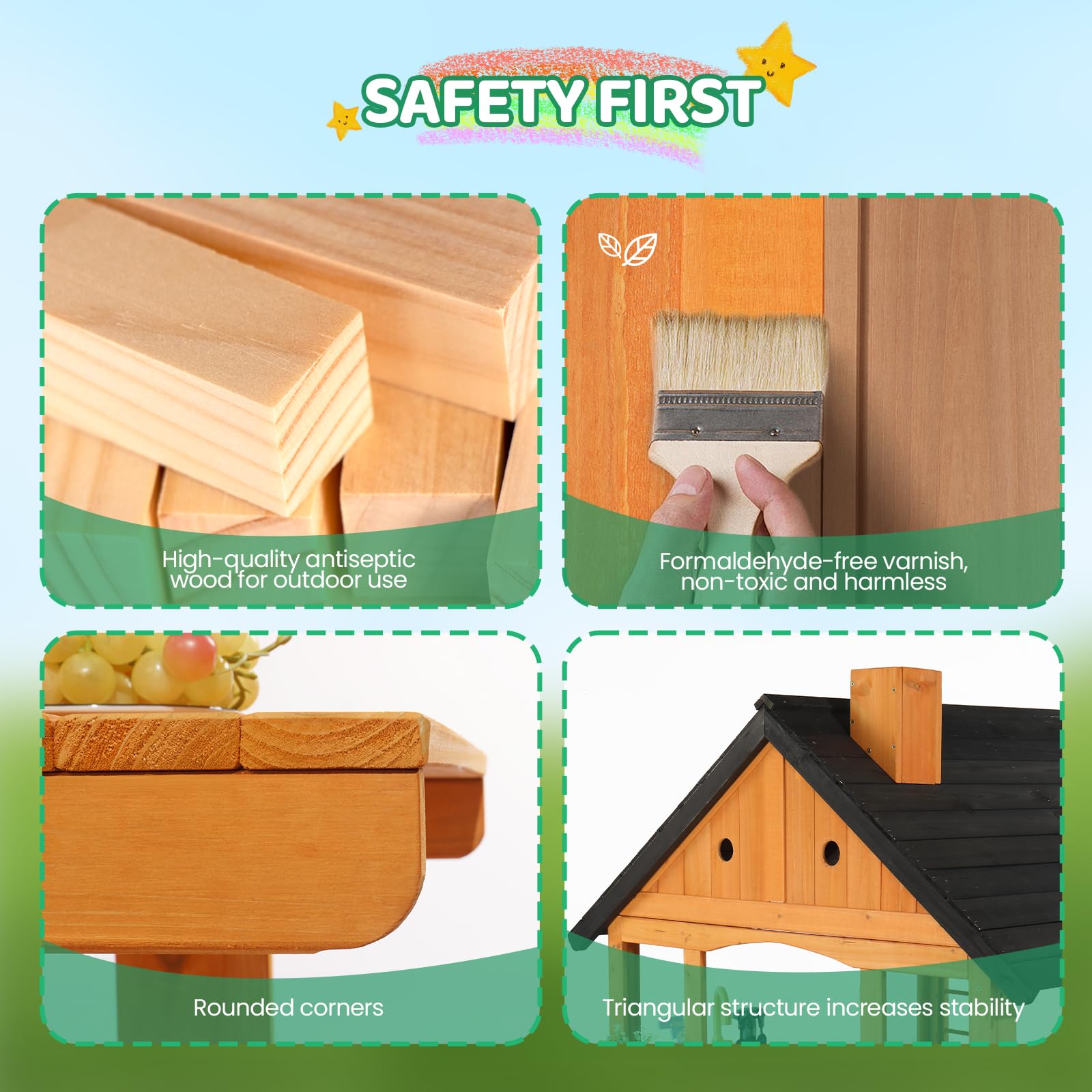 JOYMOR Outdoor Kids Playhouse Wooden Play House for Backyard