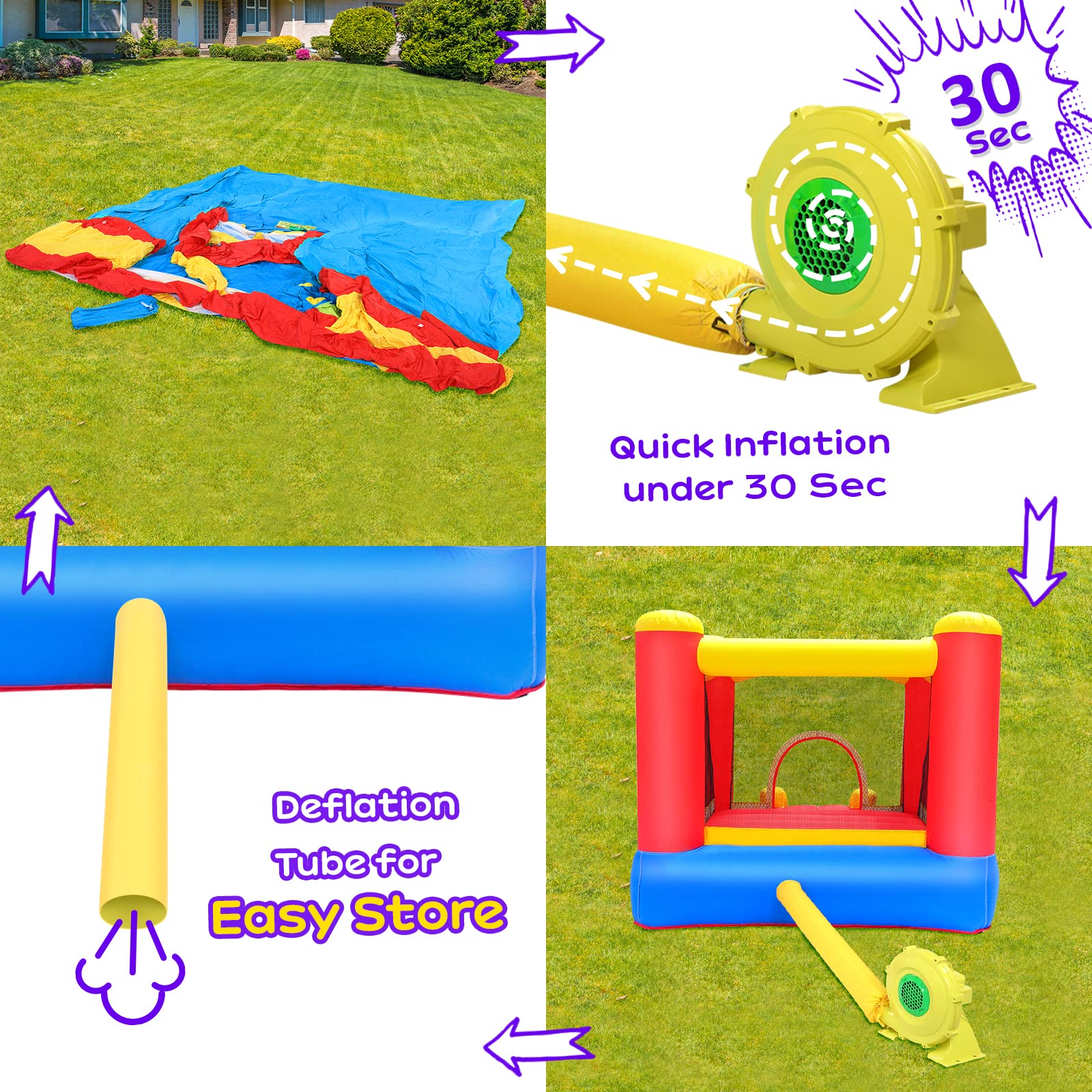 JOYMOR Inflatable Bounce Slide Castle House with Blower – Indoor & Outdoor Playhouse
