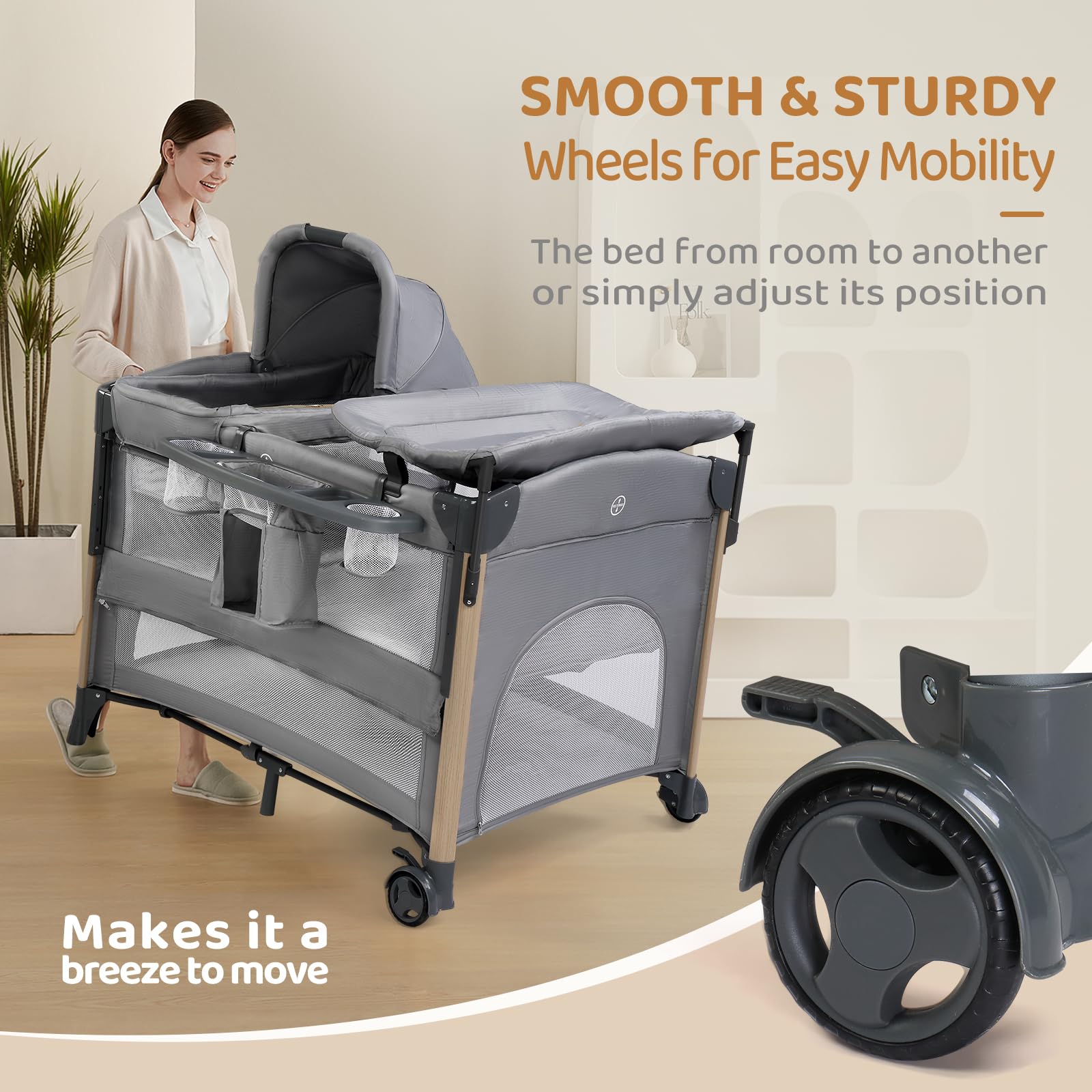 JOYMOR 7 In 1 Baby Bassinet Bedside Sleeper with Changing Table