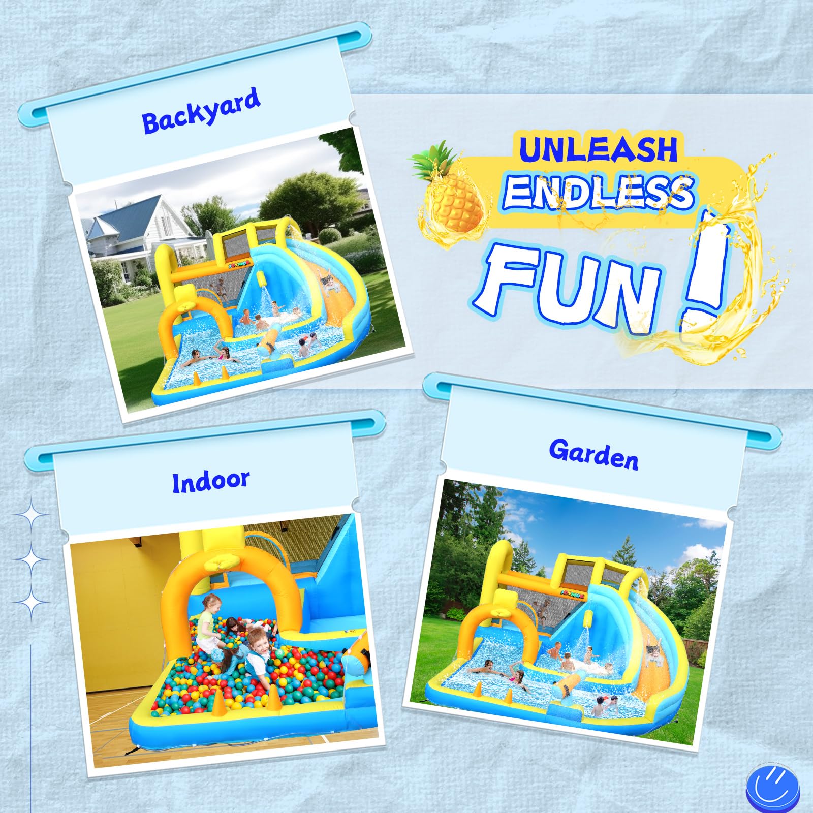 JOYMOR Heavy Duty Inflatable Water Slide with Deep Splash Pool and Blower Basketball Hoop Backyard