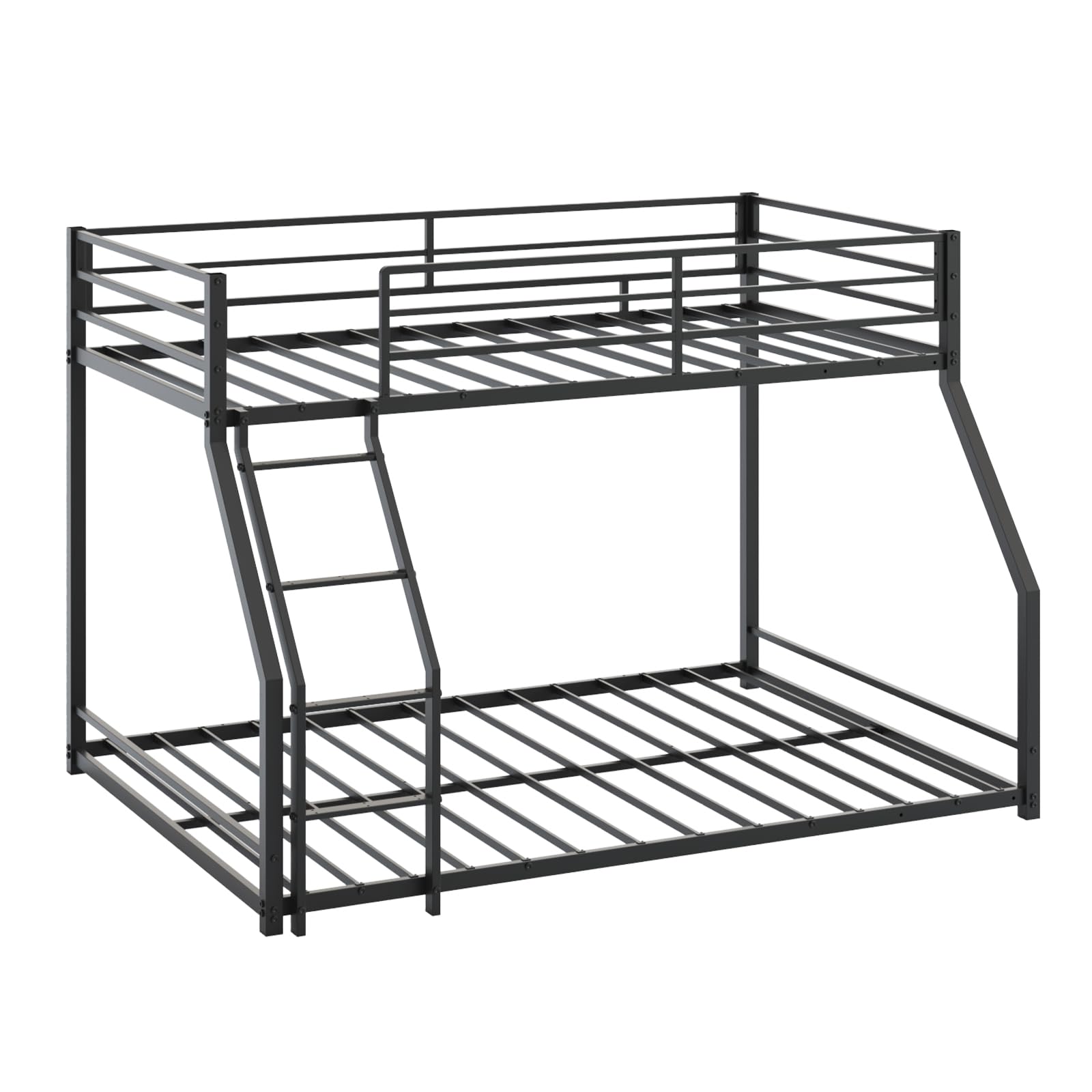 JOYMOR Twin Over Full Bunk Bed Metal Frame with Safety Guardrail Low Profile Space Saving Design