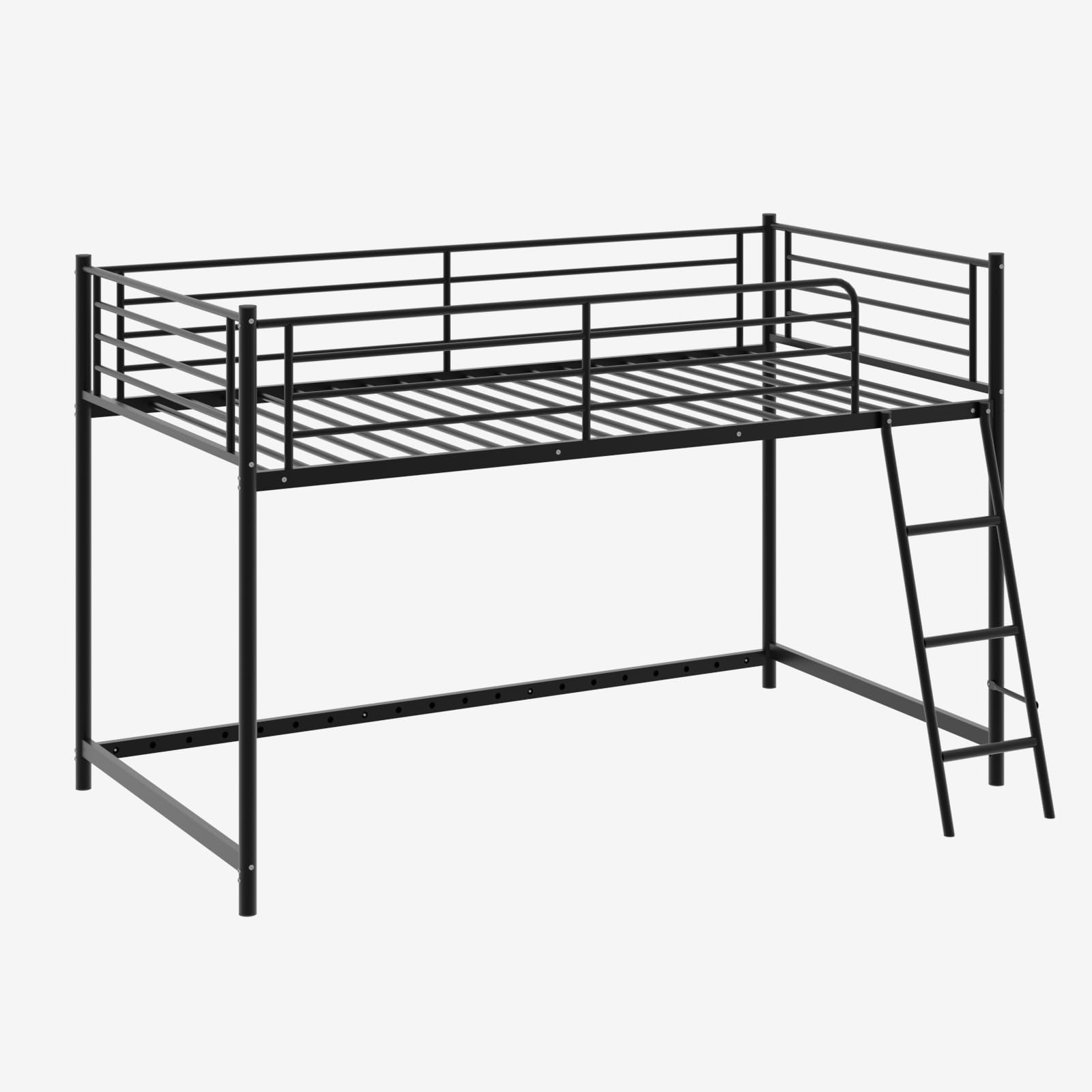 JOYMOR Low Loft Bed with Inclined Ladder Metal Twin Size Bed Frame