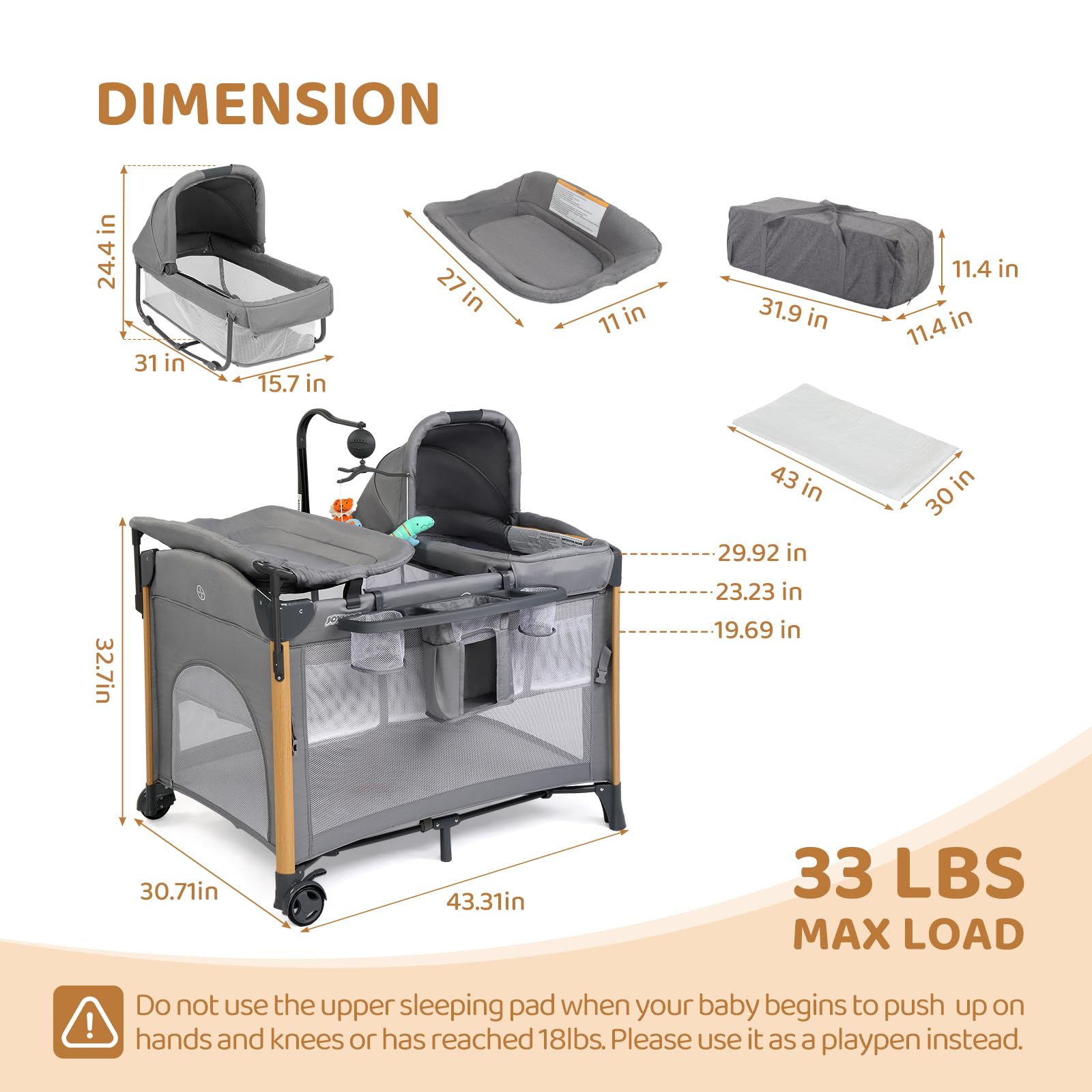 JOYMOR 7 In 1 Baby Bassinet Bedside Sleeper with Changing Table
