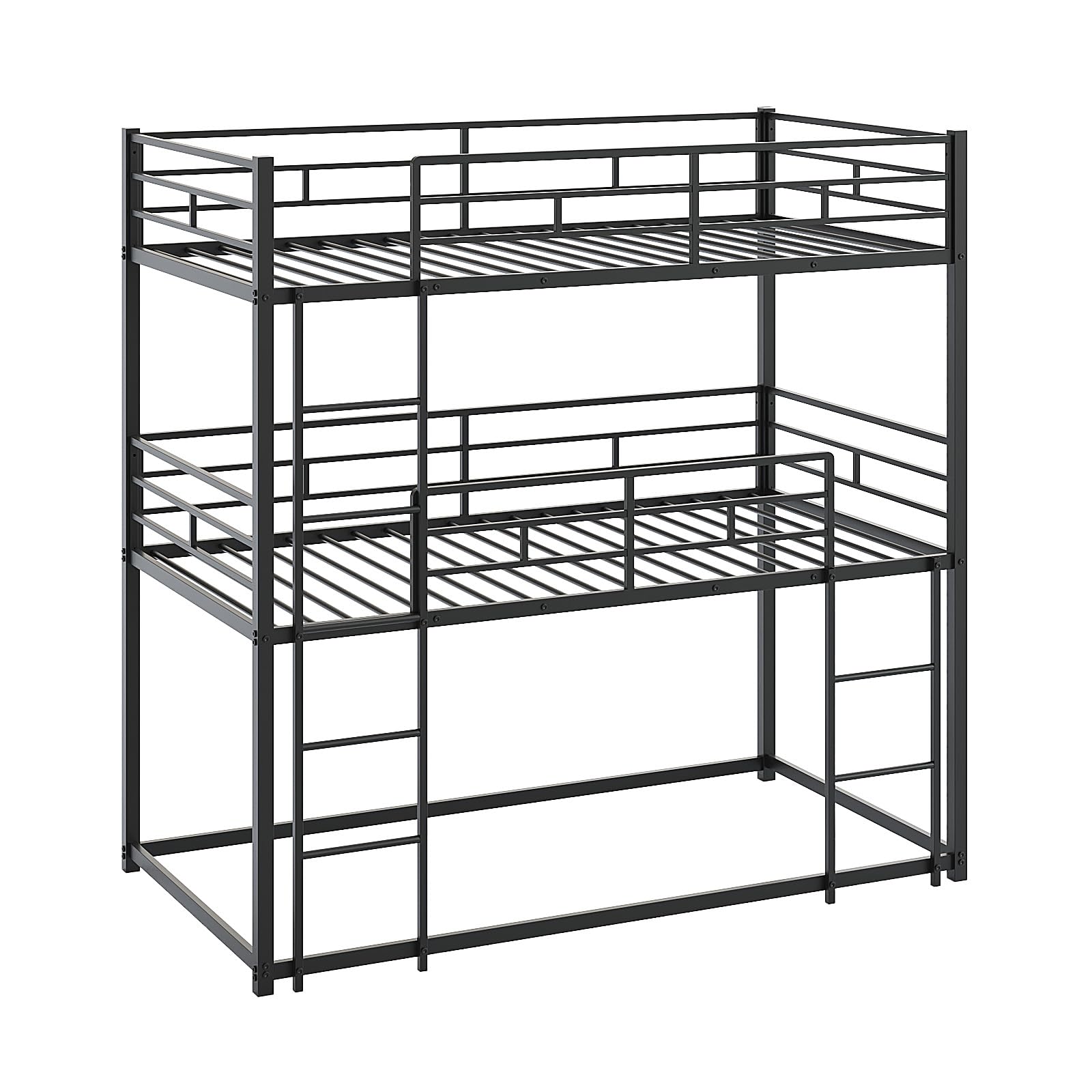JOYMOR Triple Bunk Bed Twin Over Twin Over Twin Heavy Duty Metal Frame with Safety Guardrail