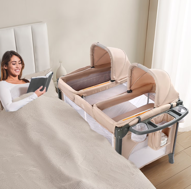 JOYMOR Twin Bassinet for Baby, Double Bassinet for Twins, Pink Bassinet