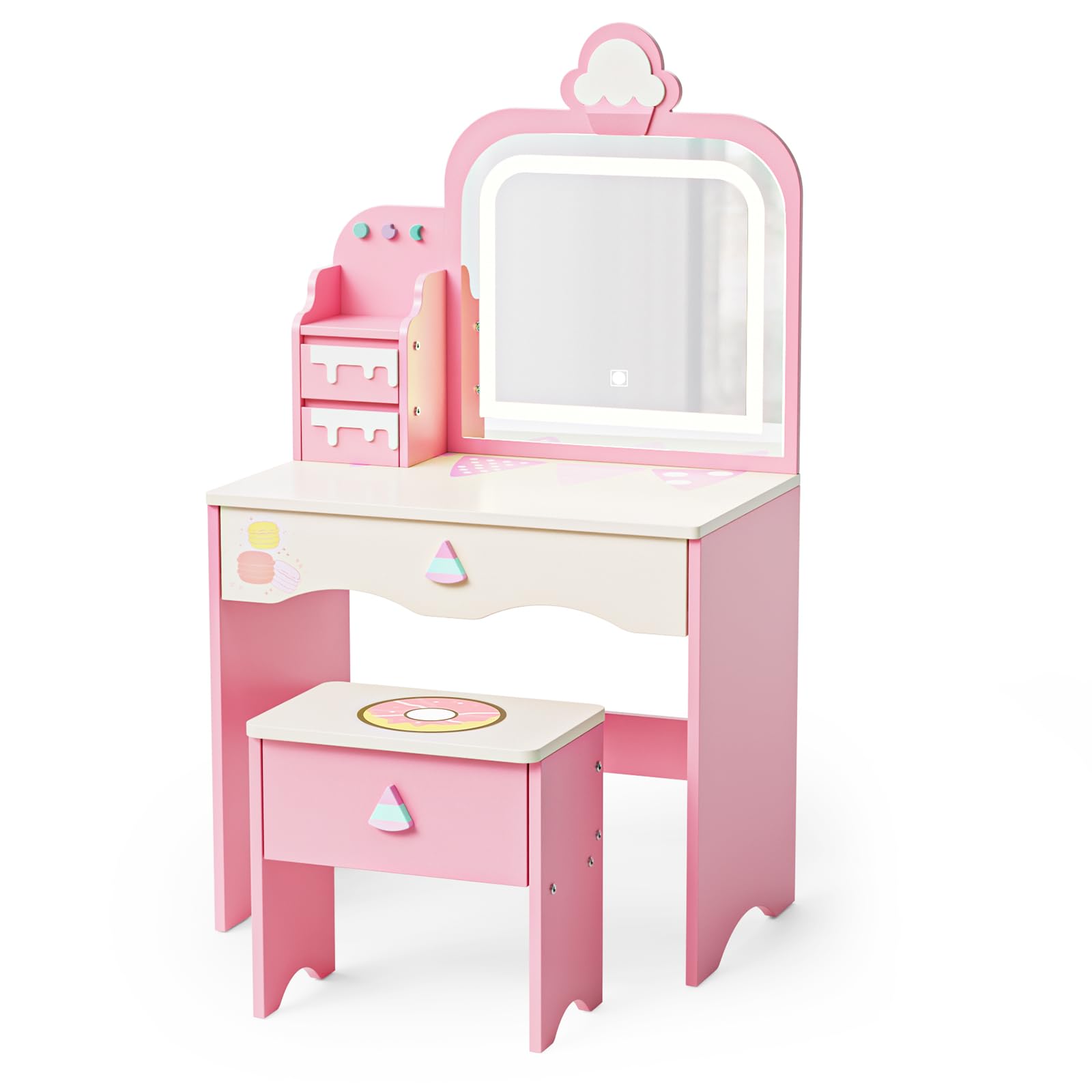 JOYMOR Kids Vanity with Cloud-Like Lights Makeup Dessert Desk