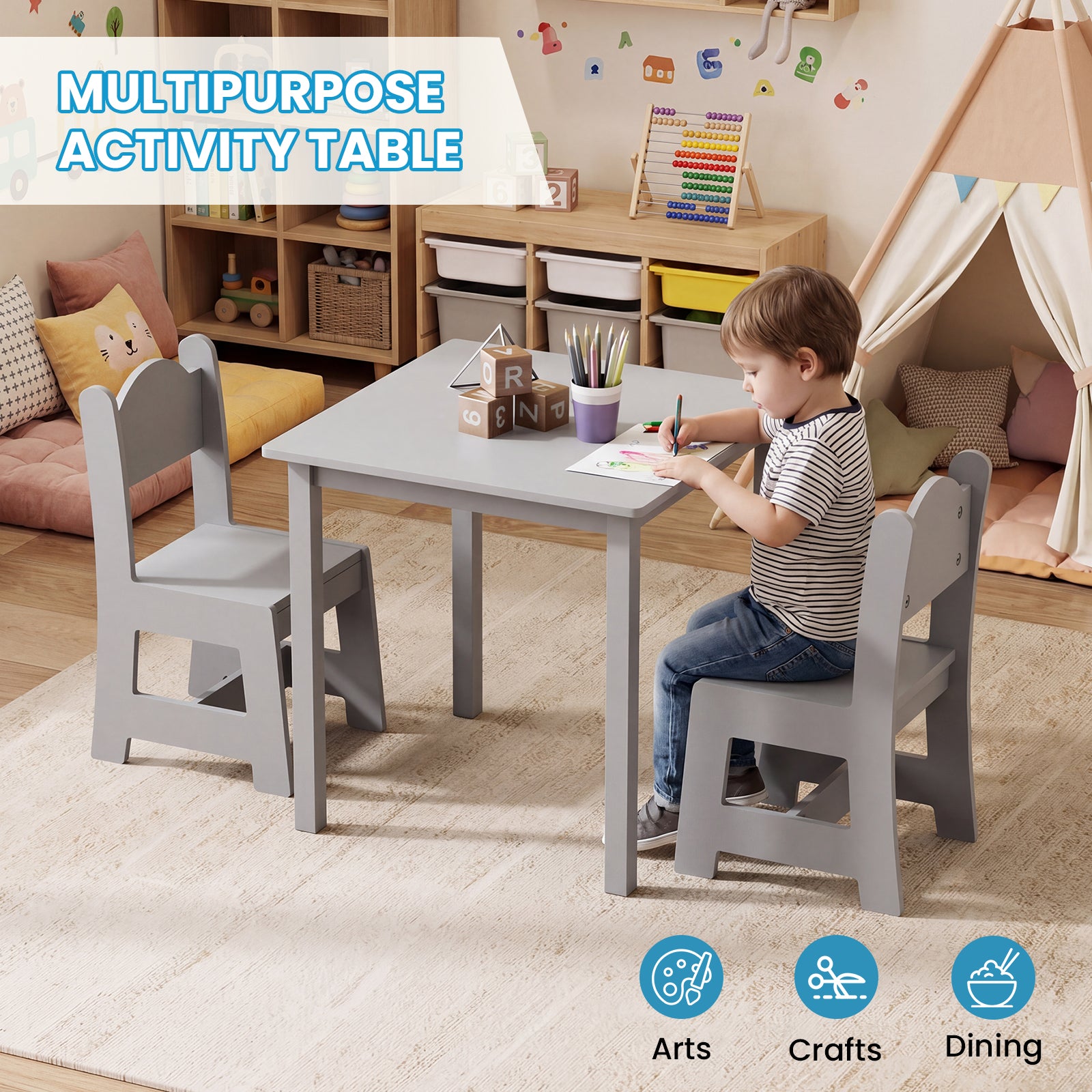 JOYMOR Toddler Table and Chair Set Wooden Activity Table