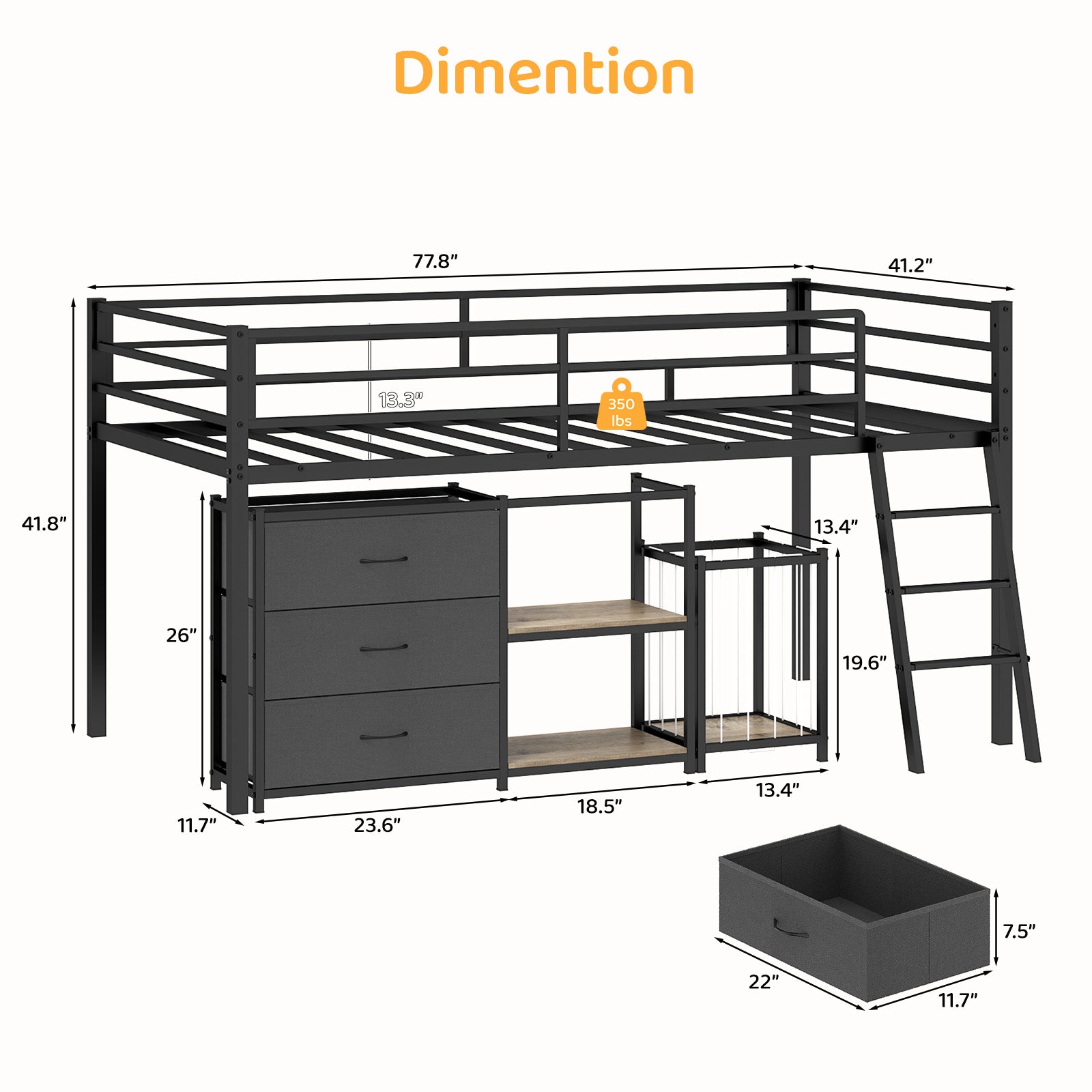 JOYMOR Low Loft Bed with Storage & Basket
