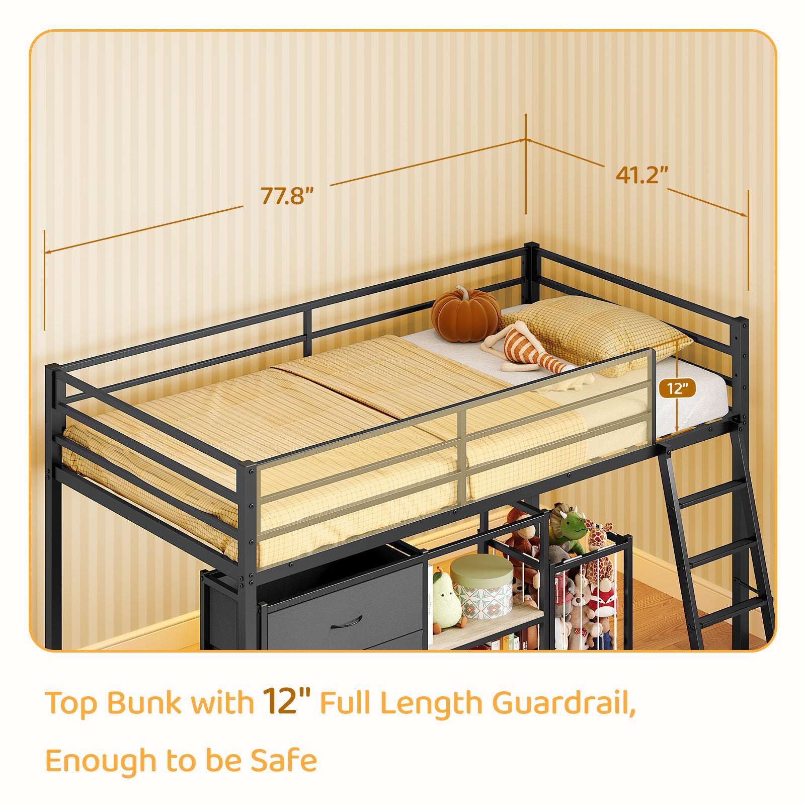 JOYMOR Low Loft Bed with Storage & Basket