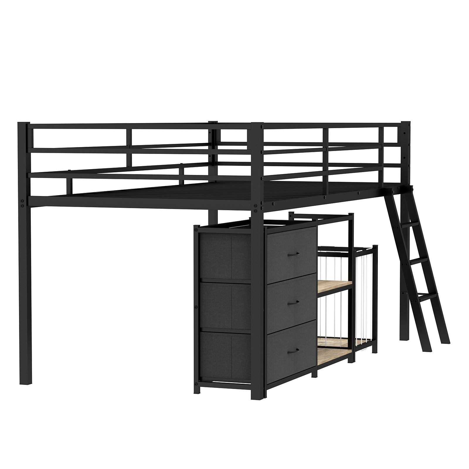 JOYMOR Low Loft Bed with Storage & Basket