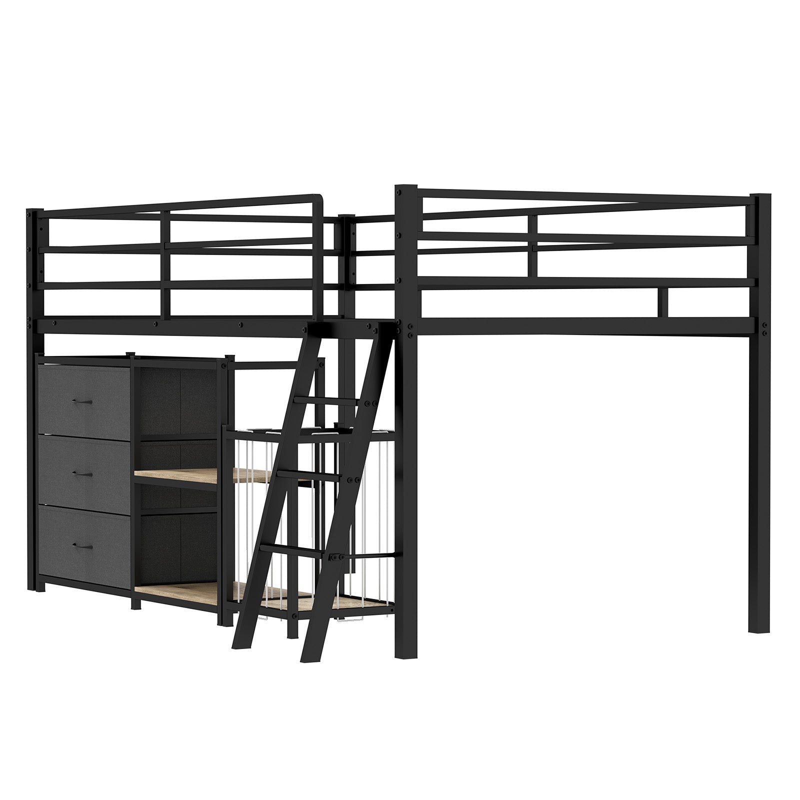 JOYMOR Low Loft Bed with Storage & Basket