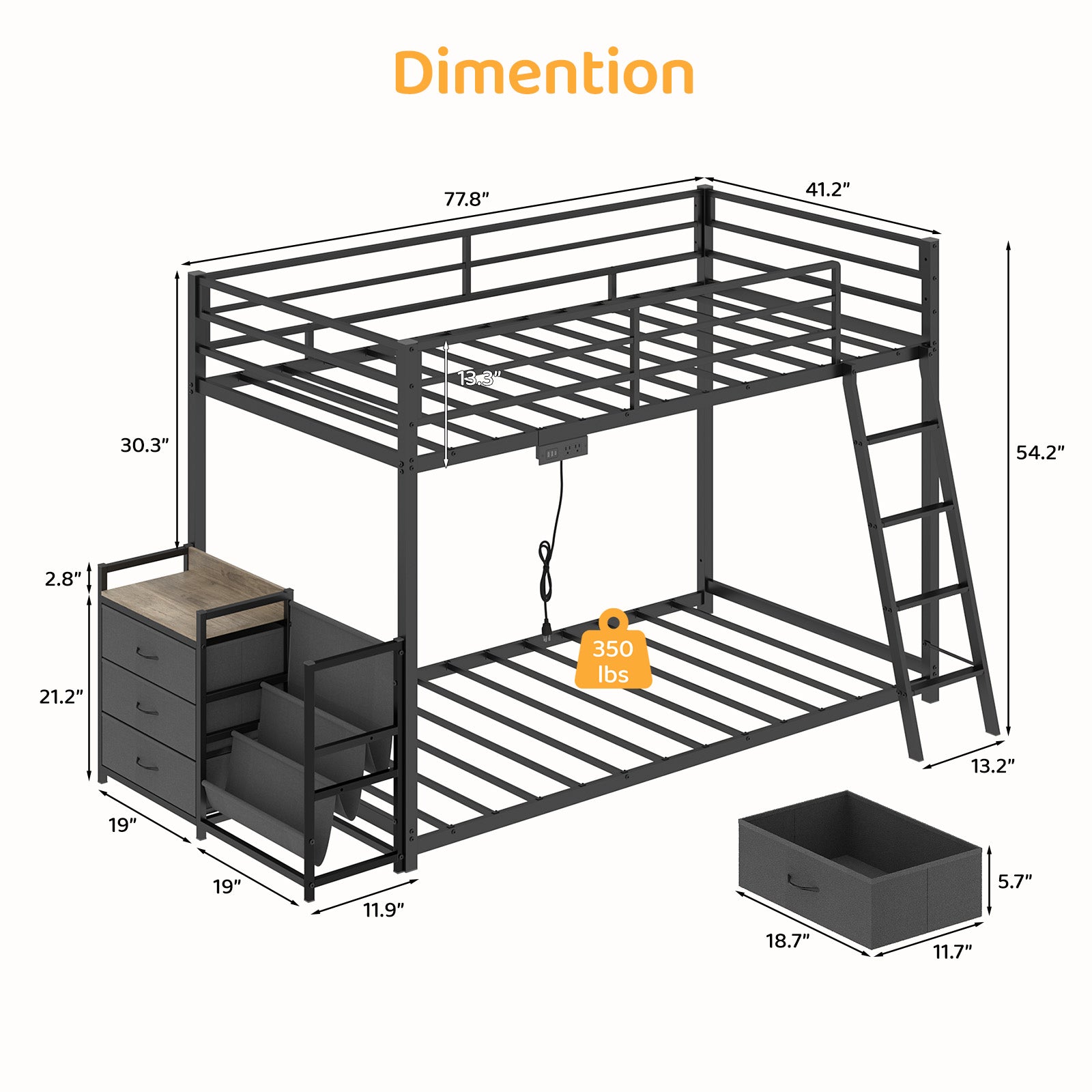 JOYMOR Twin Over Twin Bunk Bed with Storage & Book Shelf
