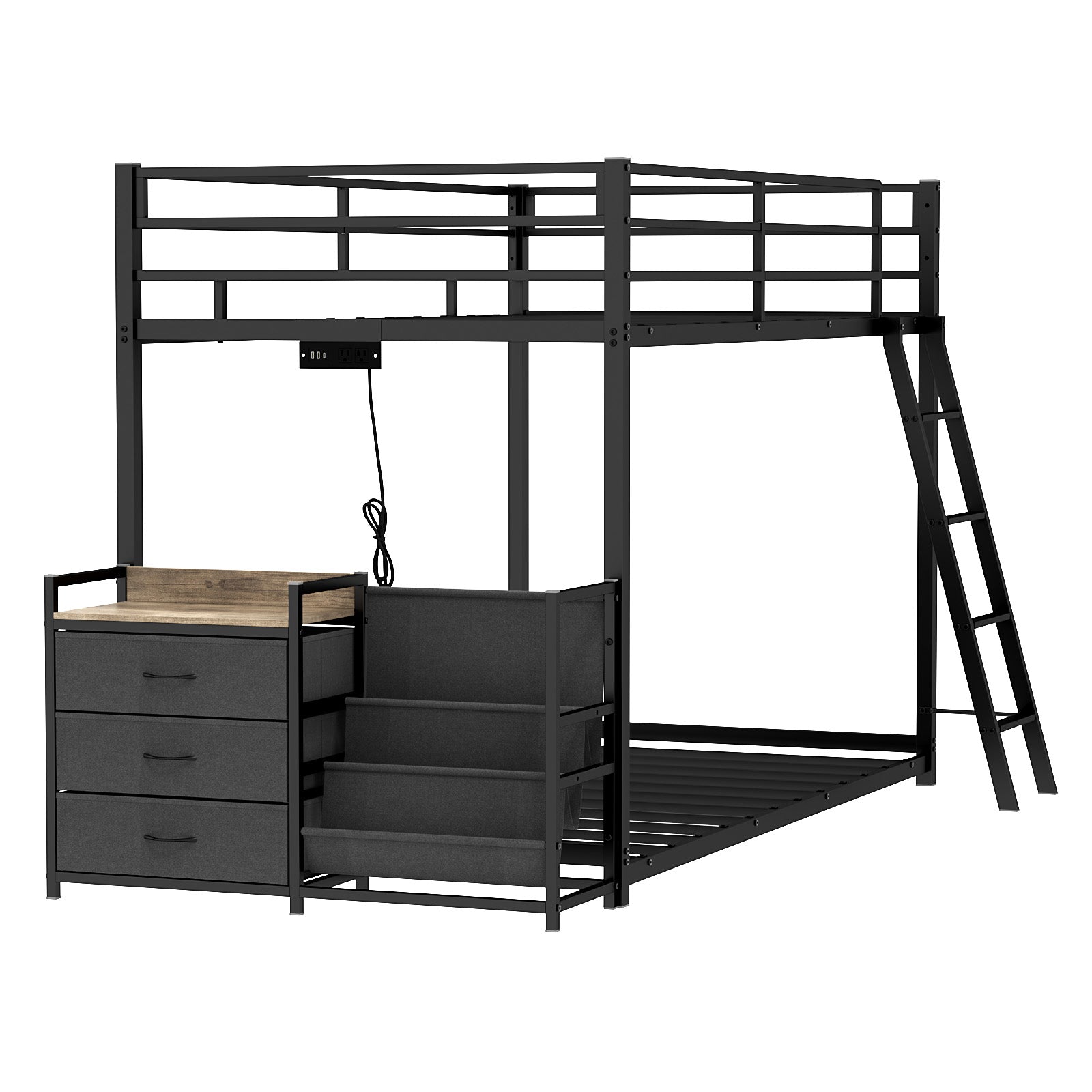 JOYMOR Twin Over Twin Bunk Bed with Storage & Book Shelf