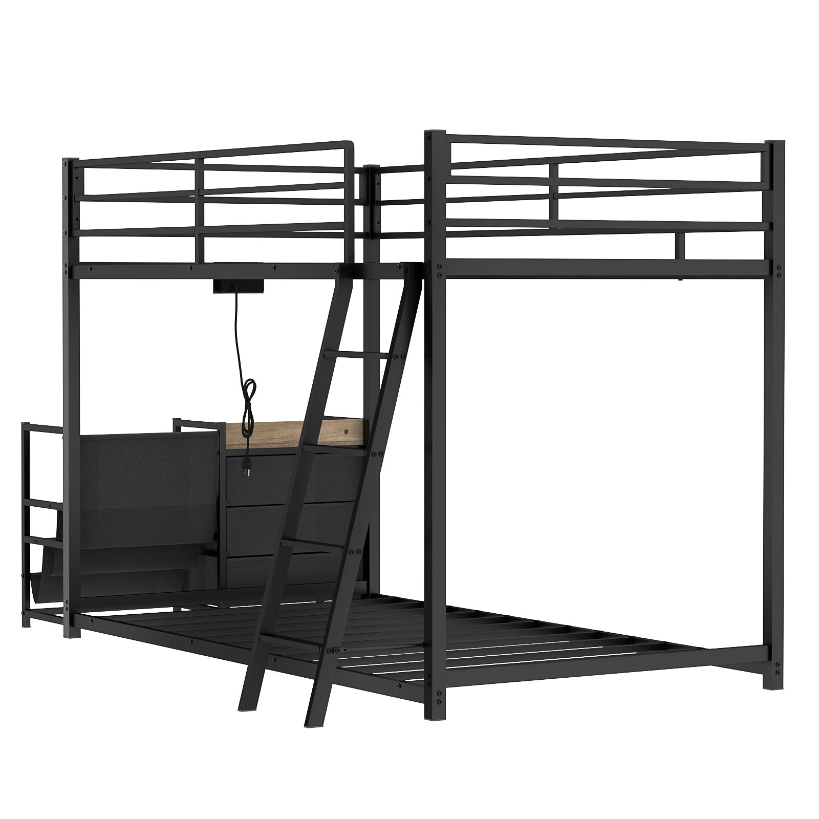 JOYMOR Twin Over Twin Bunk Bed with Storage & Book Shelf