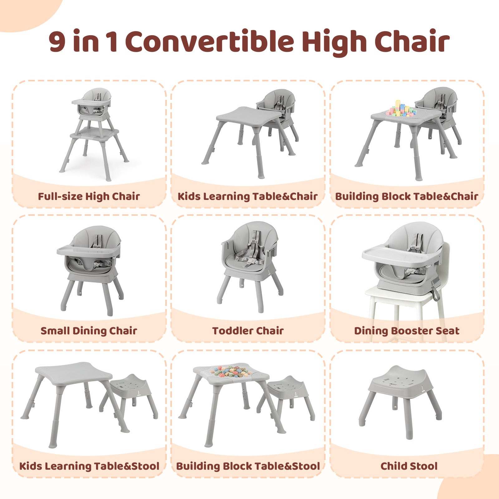 JOYMOR 9 in 1 Baby High Chair Convertible Baby Feeding Chair Booster