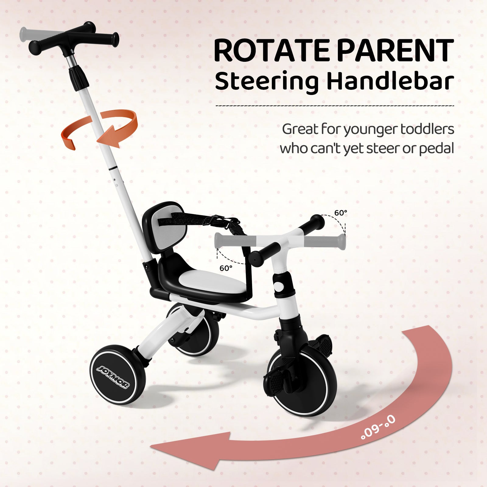 JOYMOR 5 in 1 Tricycle for Toddlers Baby Tricycle with Adjustable Push Handle