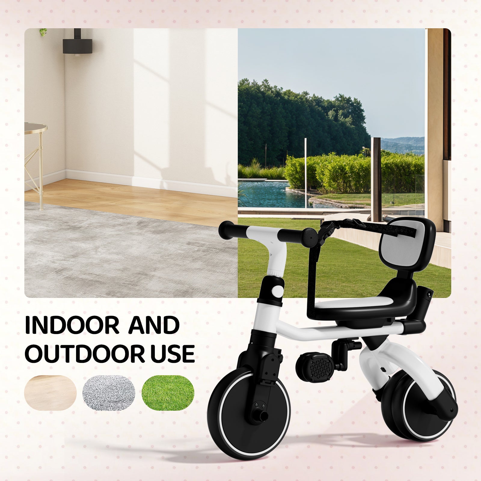 JOYMOR 5 in 1 Tricycle for Toddlers Baby Tricycle with Adjustable Push Handle