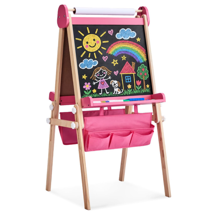 JOYMOR Wooden Easel for Kids Foldable&Adjustable Height Storage Trays
