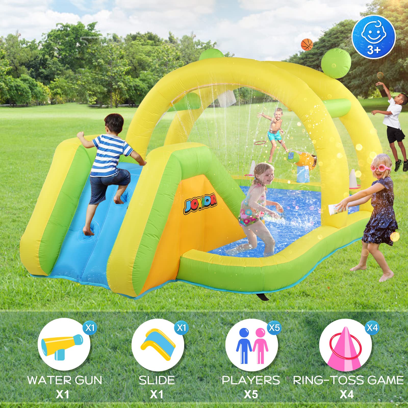 JOYMOR 7in1 Inflatable Waterslide & Bounce House with Air Blower Joymor