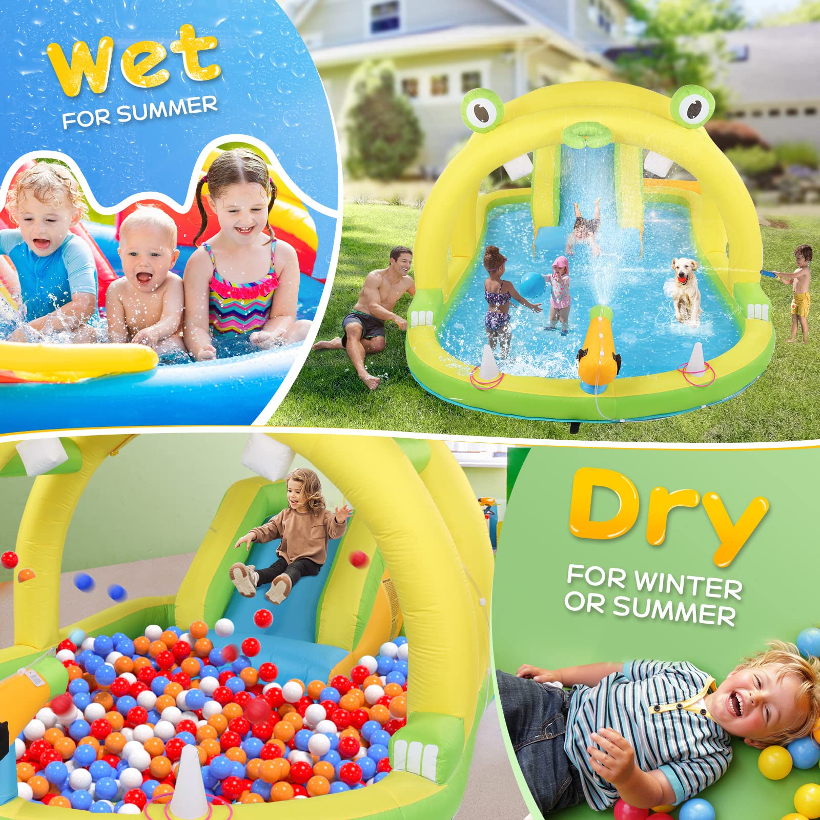 JOYMOR 7in1 Inflatable Waterslide & Bounce House with Air Blower Joymor