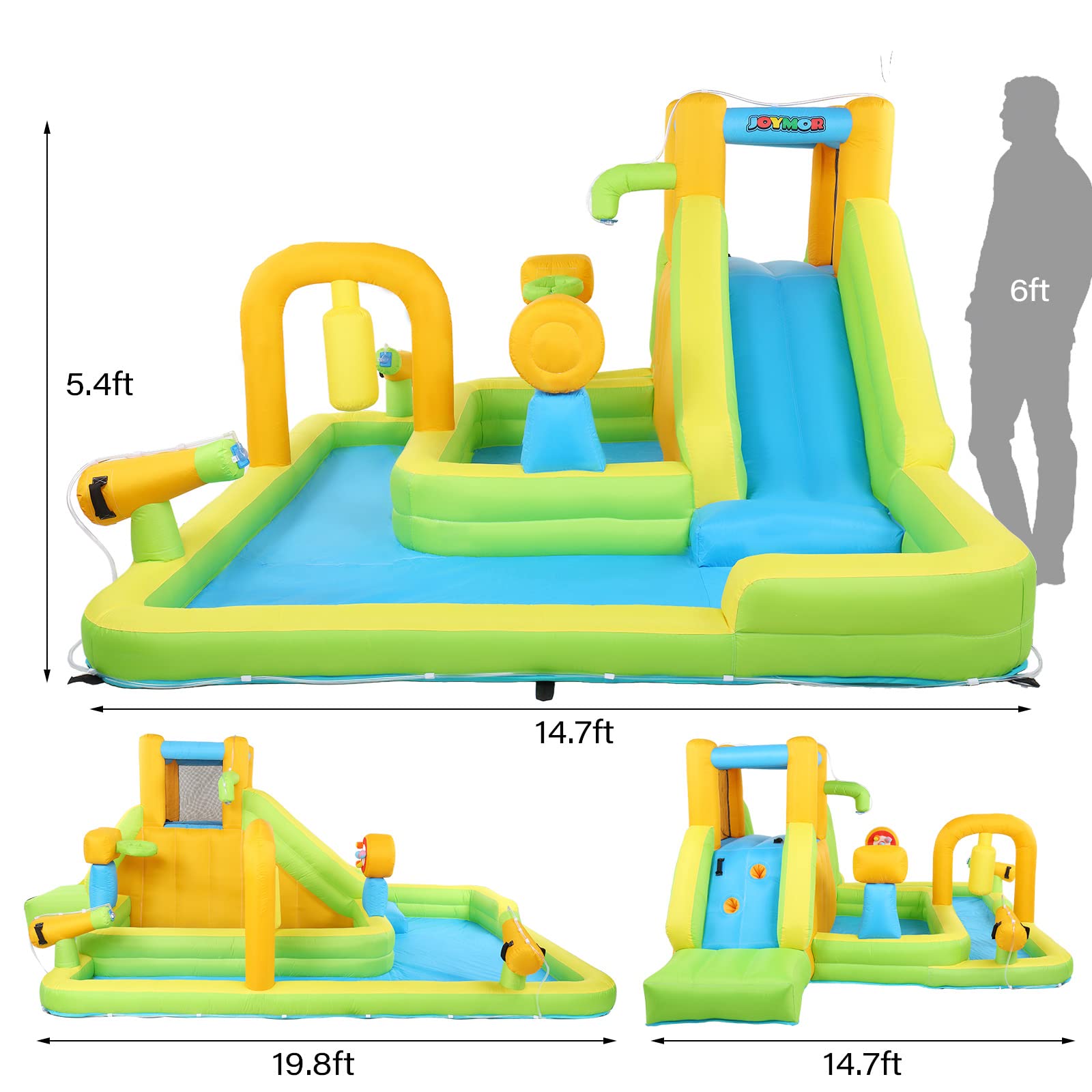 JOYMOR Outdoor Kids Inflatable Water Slide Park – Backyard Castle with Pool