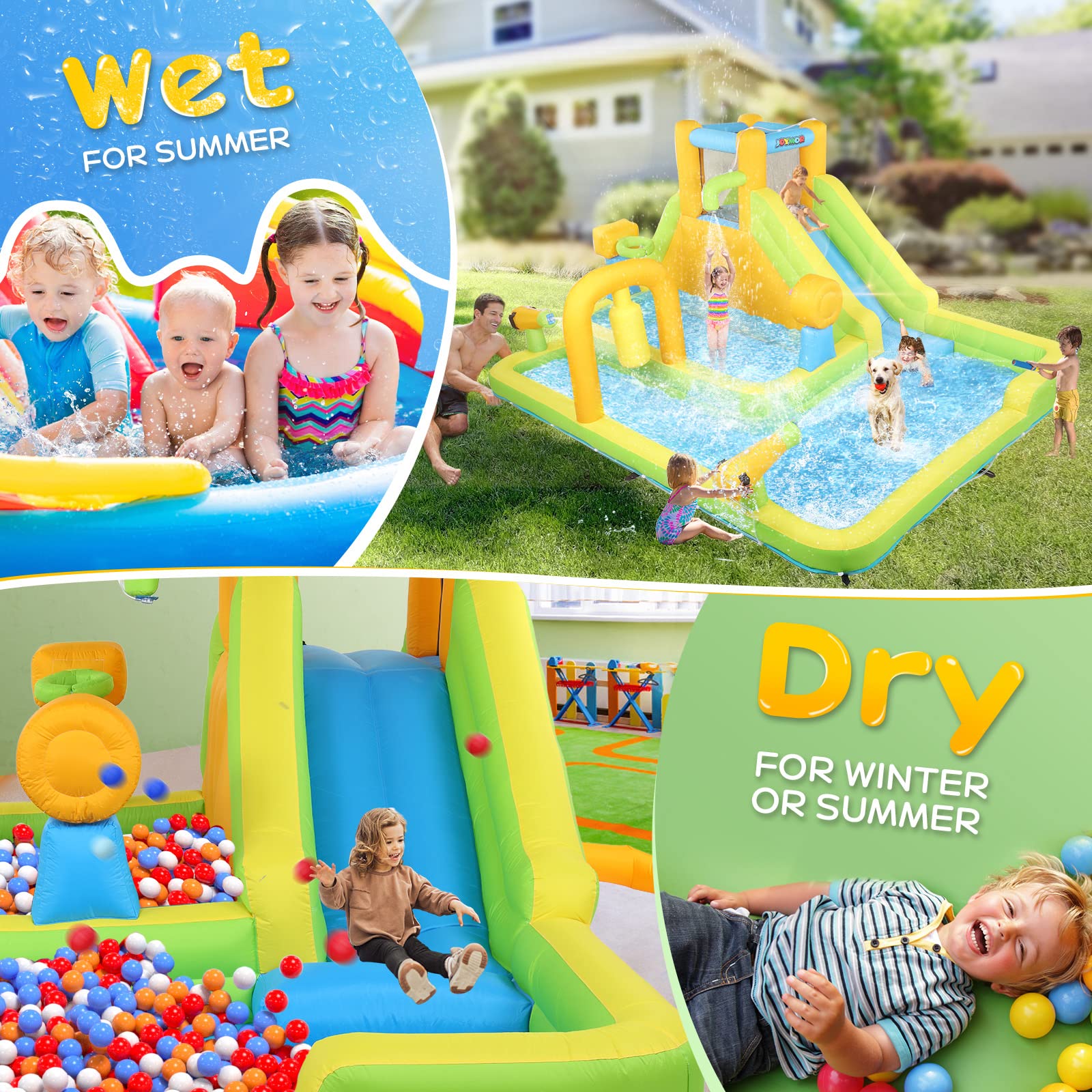 JOYMOR Outdoor Kids Inflatable Water Slide Park – Backyard Castle with Pool