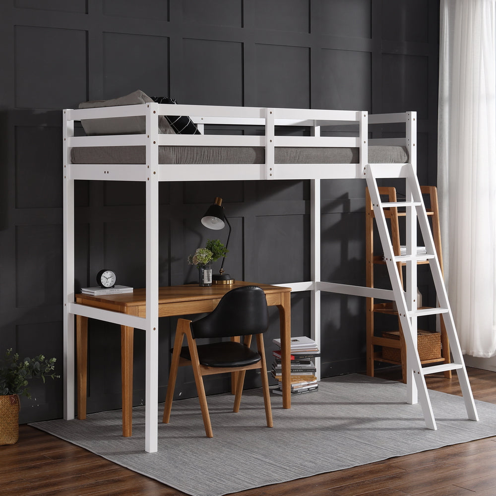 JOYMOR Wooden Loft Bed Twin Size Bed Frame